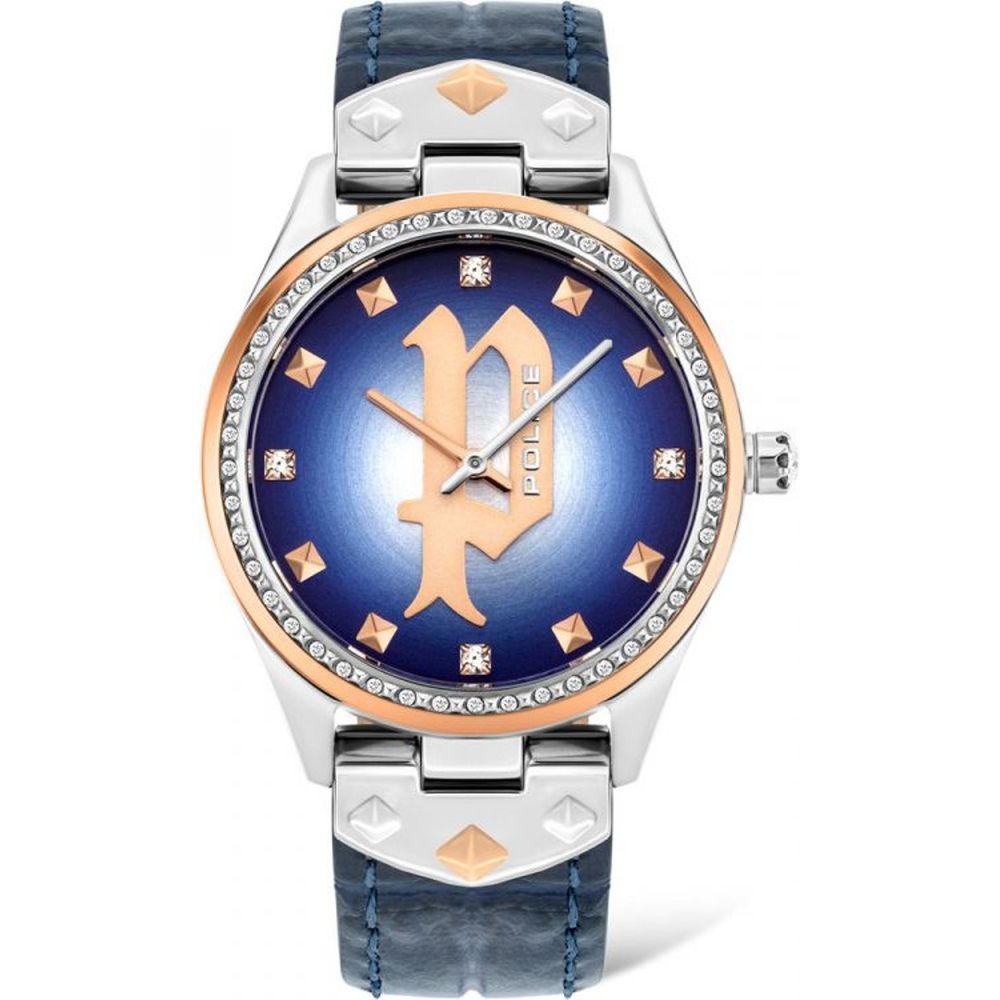 Police Women’s Blue Leather Strap Watch with Grey Case – 36mm