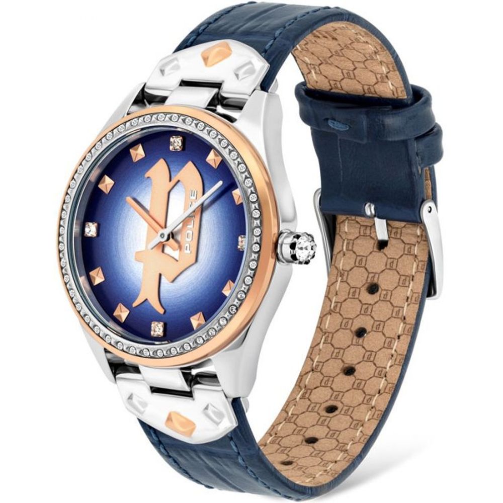 Police Women’s Blue Leather Strap Watch with Grey Case – 36mm
