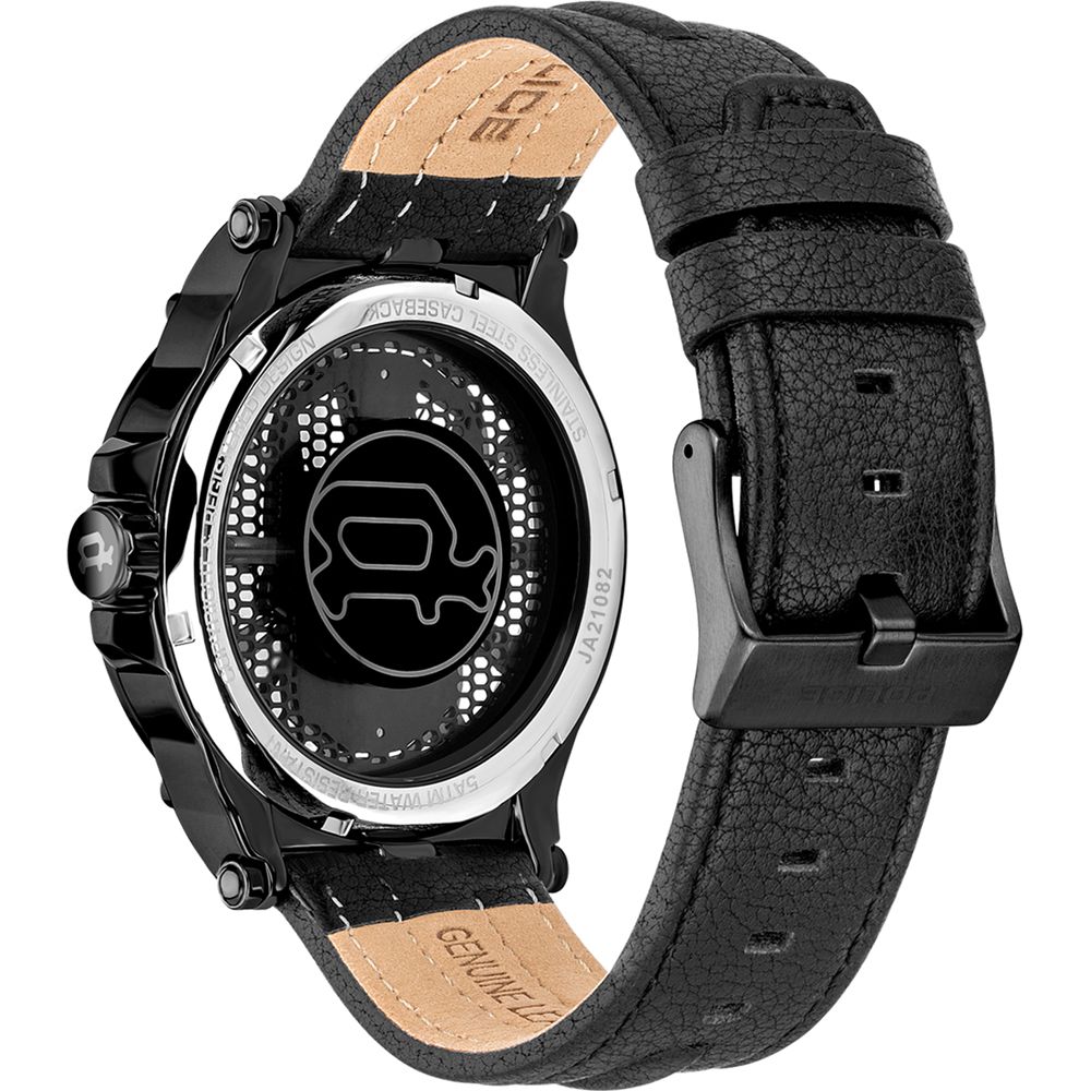 Police Men's Black Leather Skull Dial Watch – Bold & Distinctive Design