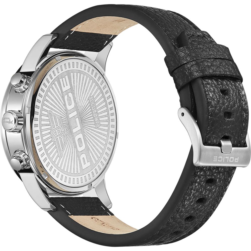 Police Men's Black Leather Strap Watch with Green Dial – 48mm