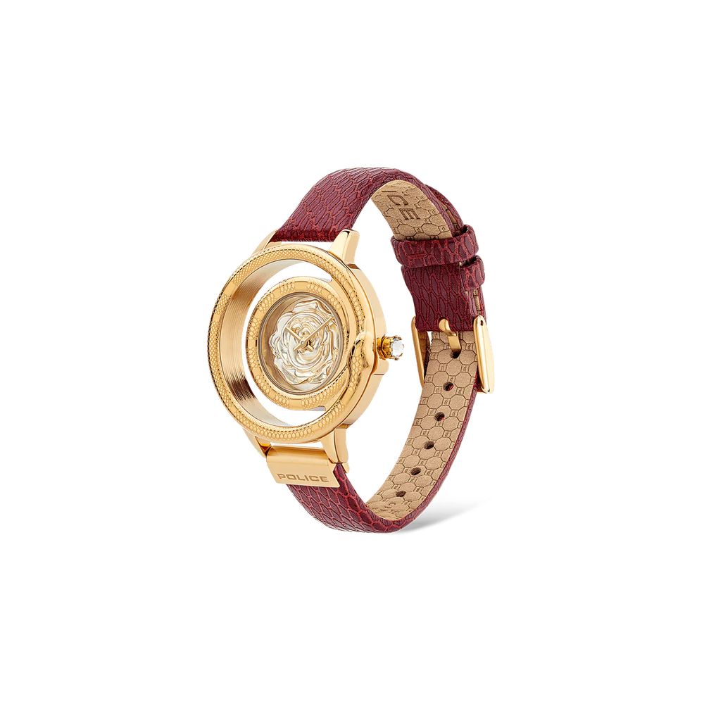 Police Women’s Red Leather Strap Watch with Golden Case – 36mm