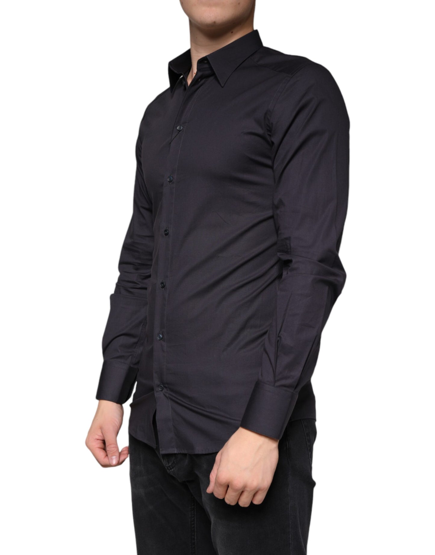 - Black Cotton Stretch Dress GOLD Formal Shirt