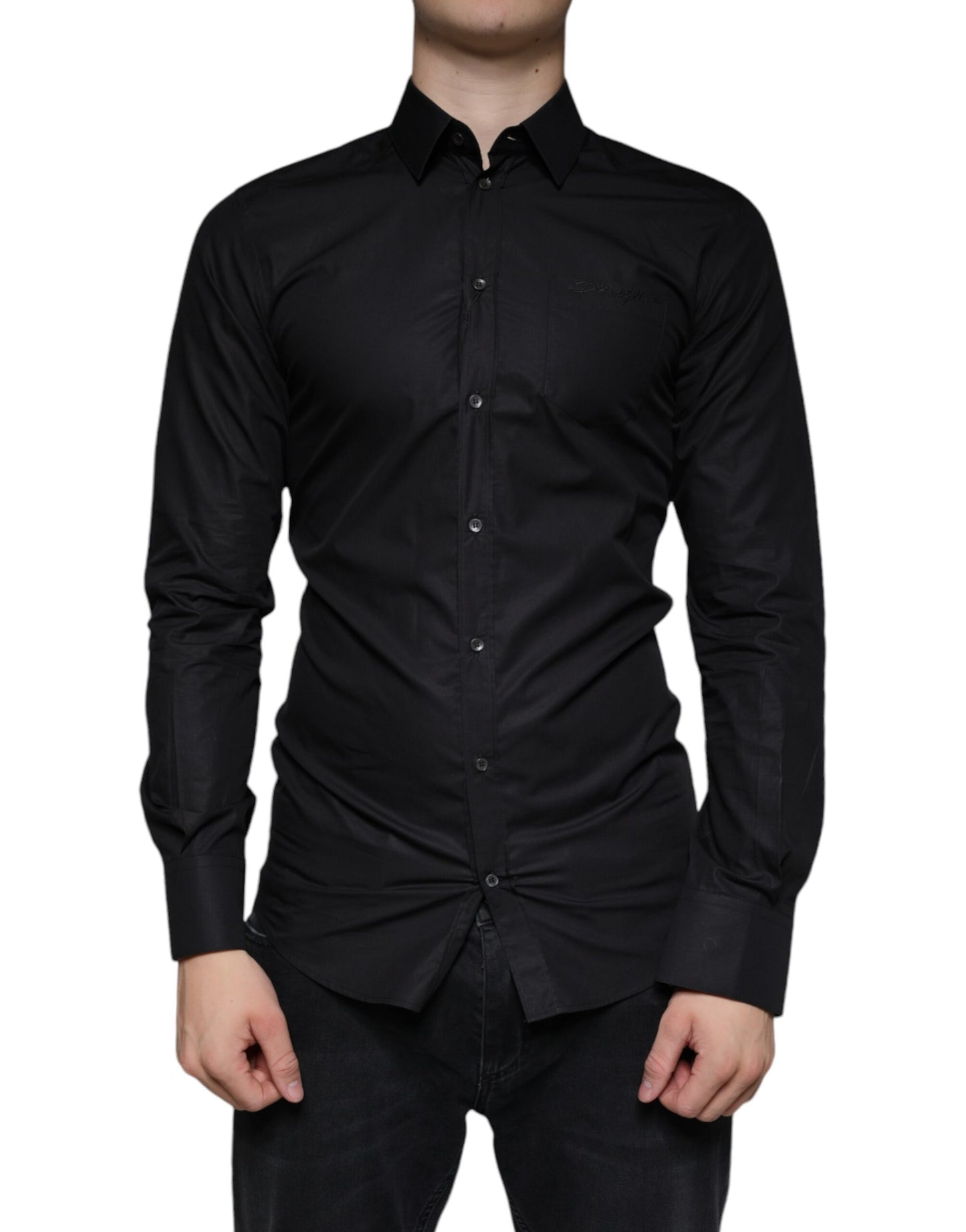 - Black Cotton Stretch Dress GOLD Formal Shirt