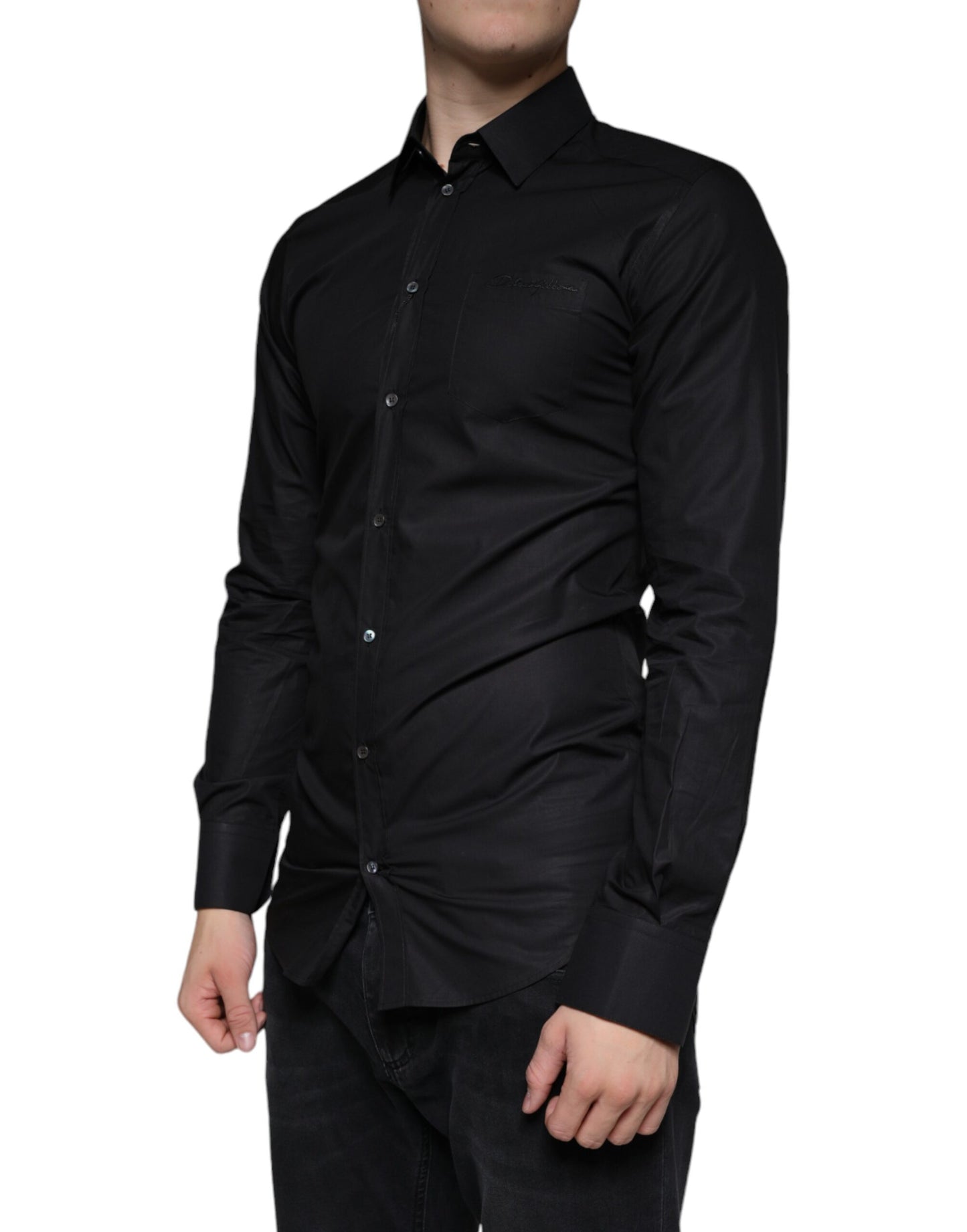 - Black Cotton Stretch Dress GOLD Formal Shirt