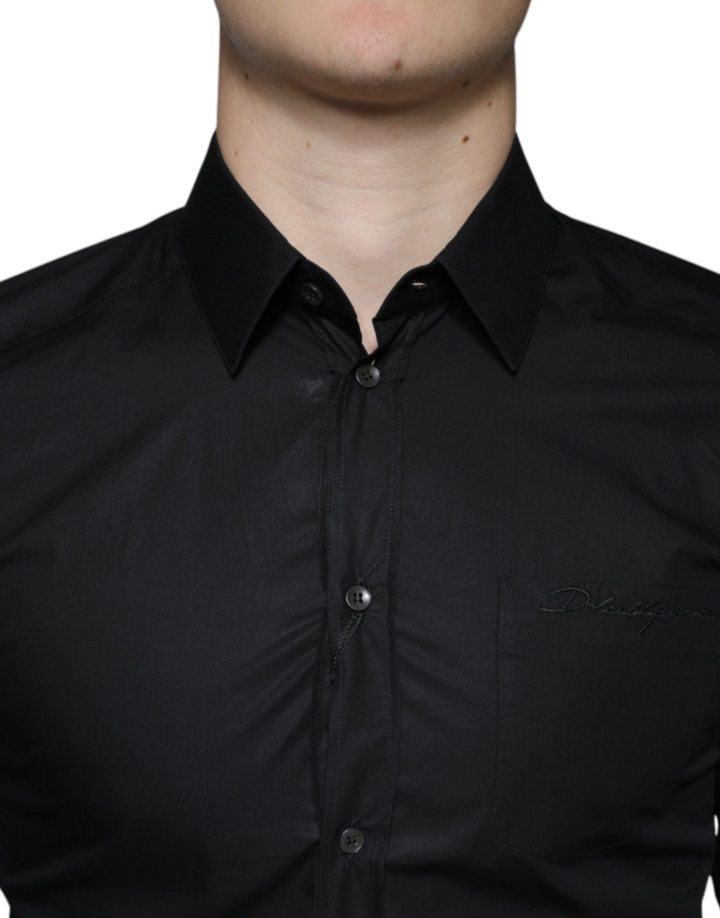 - Black Cotton Stretch Dress GOLD Formal Shirt