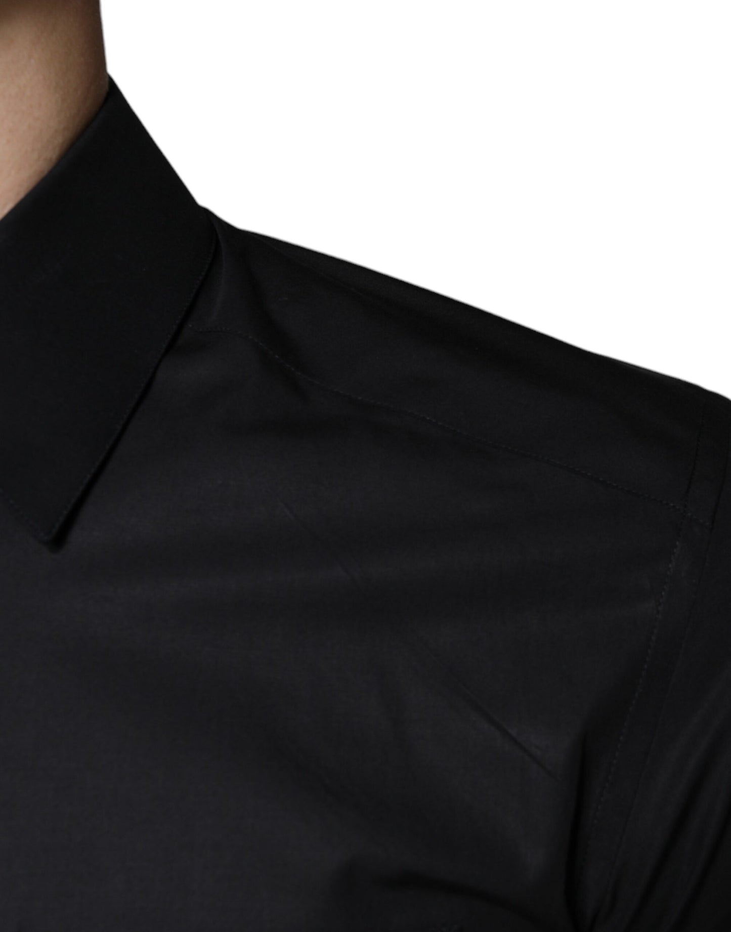 - Black Cotton Stretch Dress GOLD Formal Shirt