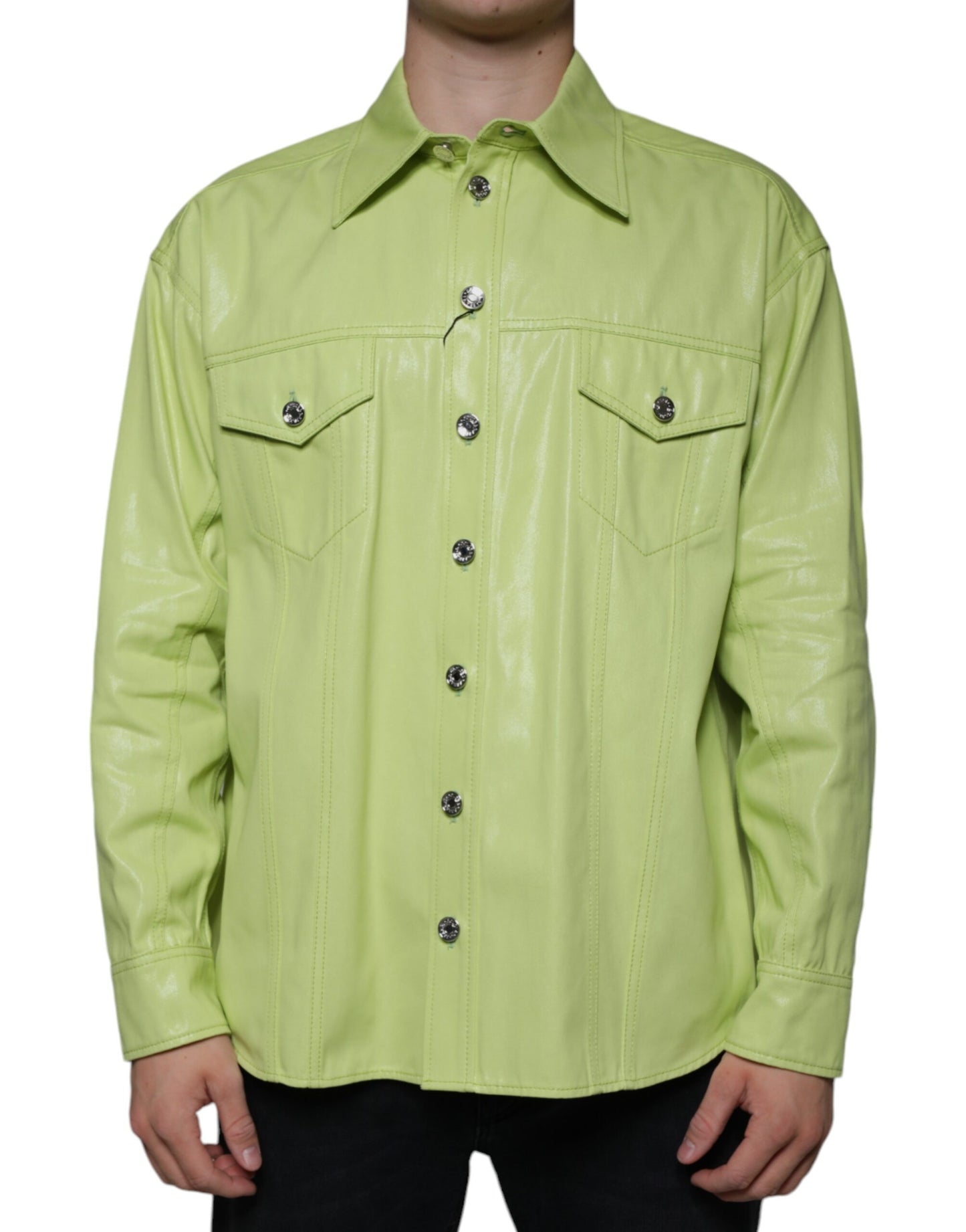 - Green Cotton Collared Men Button Down Shirt