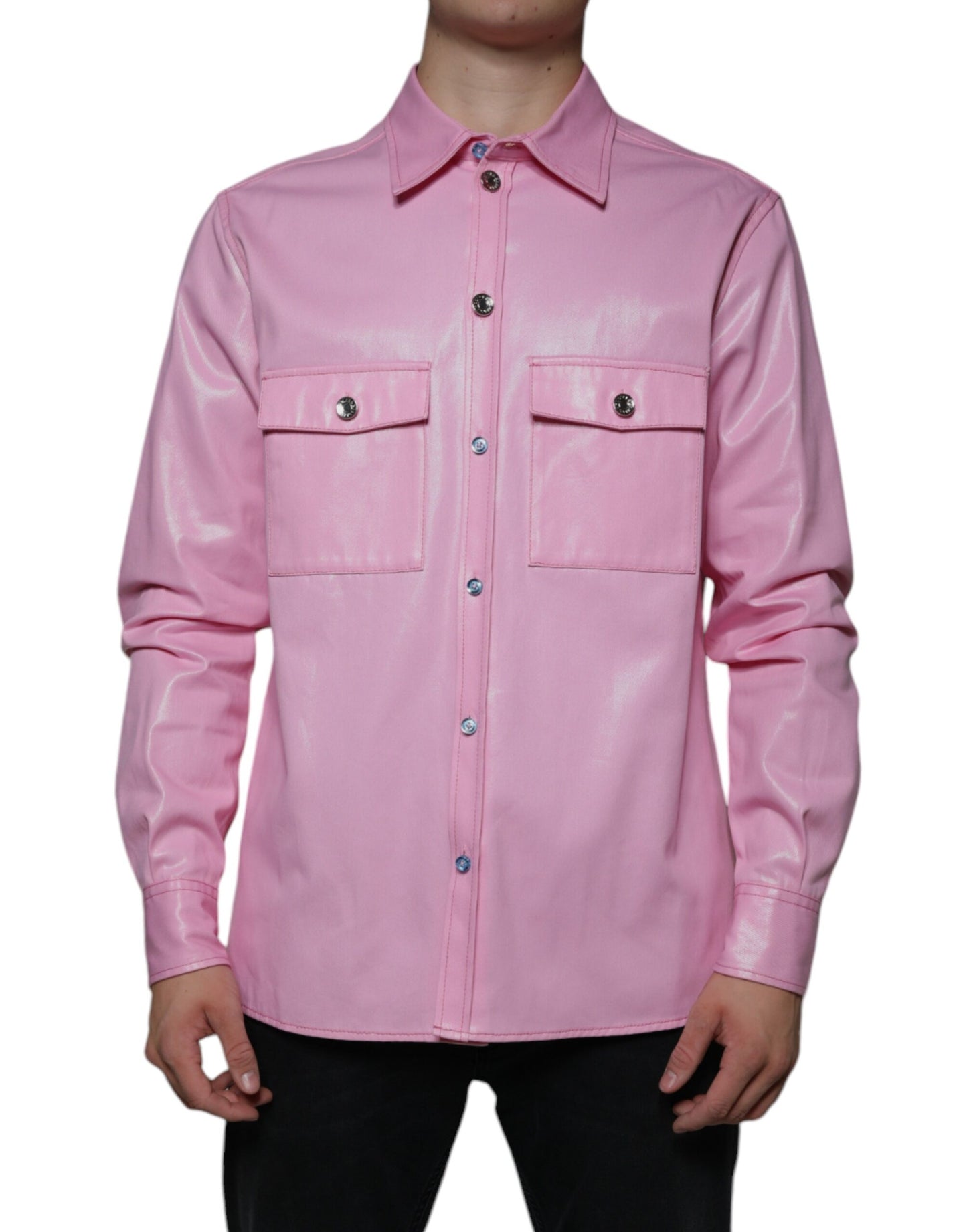 - Pink Cotton Collared Button Down Shirt