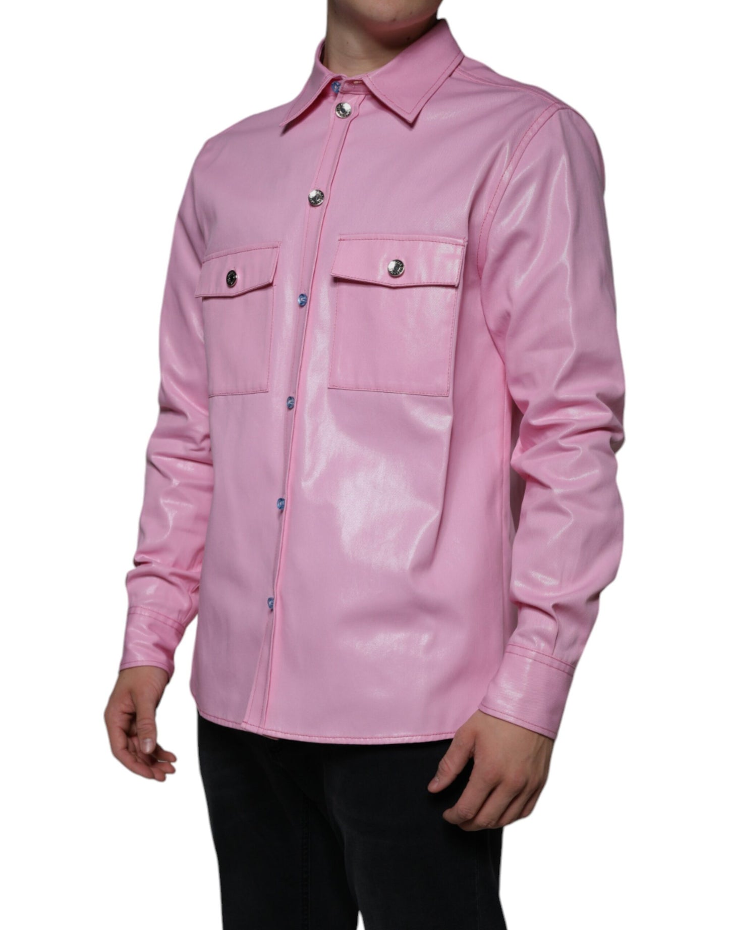 - Pink Cotton Collared Button Down Shirt