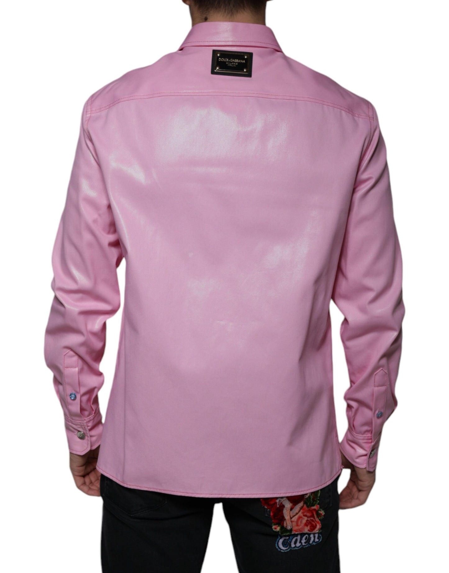 - Pink Cotton Collared Button Down Shirt