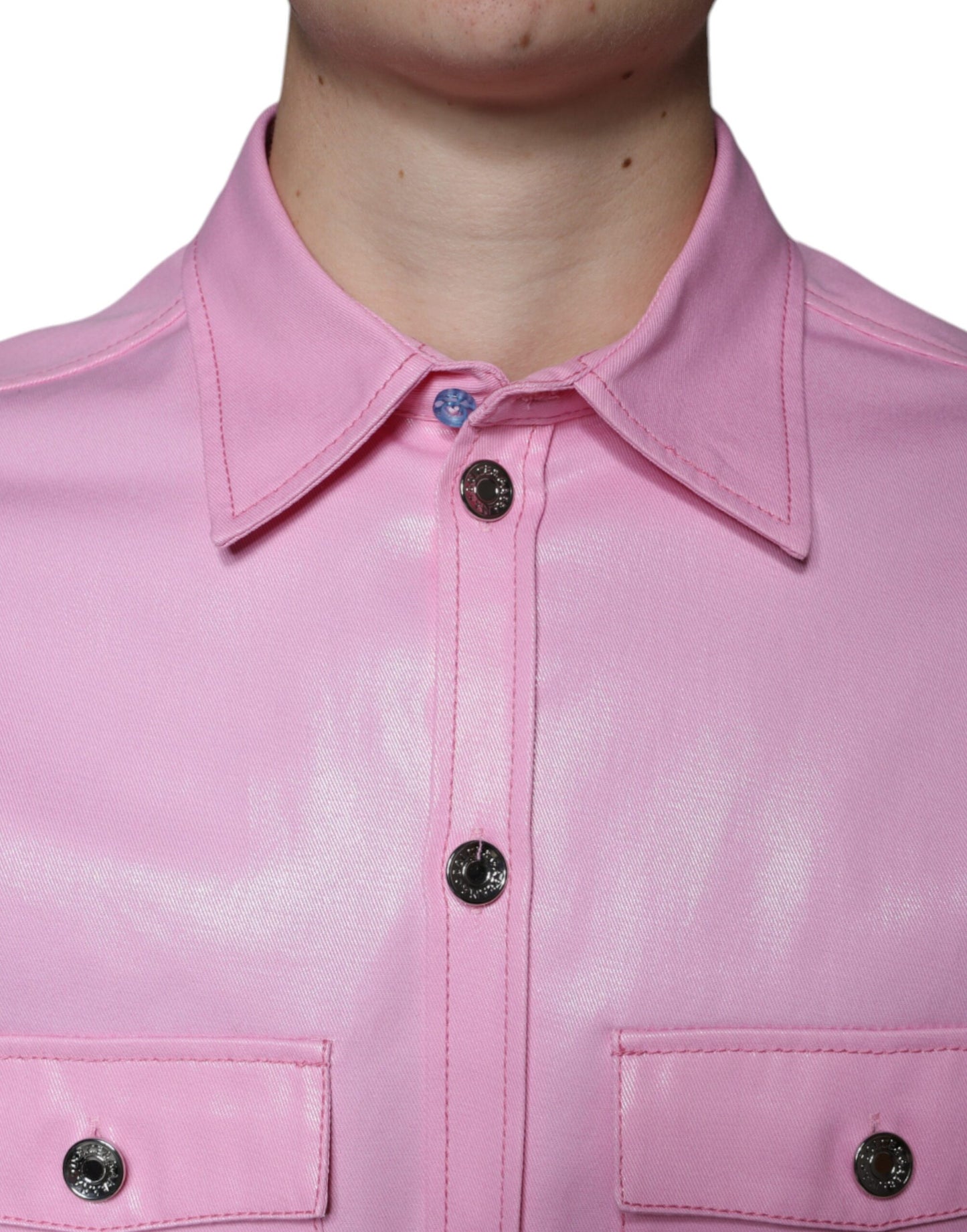 - Pink Cotton Collared Button Down Shirt