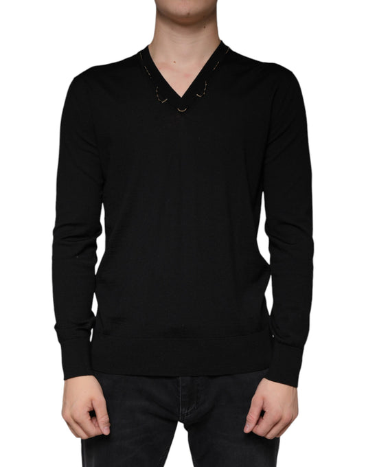 - Black Embellished V-neck Pullover Sweater