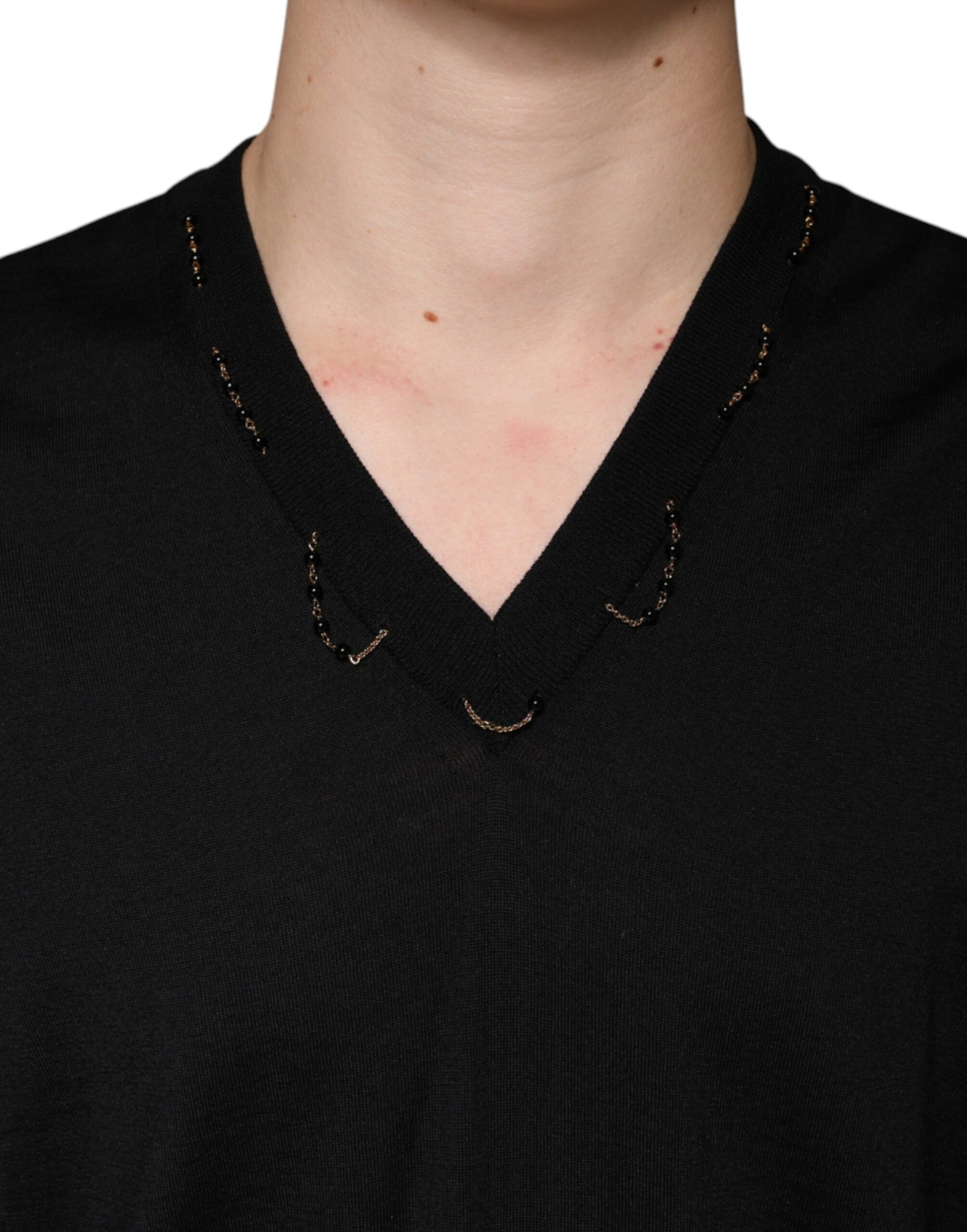 - Black Embellished V-neck Pullover Sweater