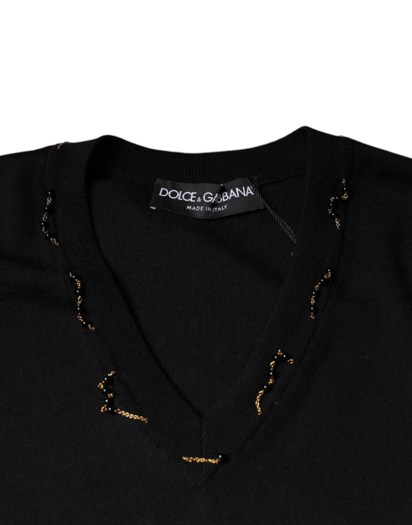 - Black Embellished V-neck Pullover Sweater