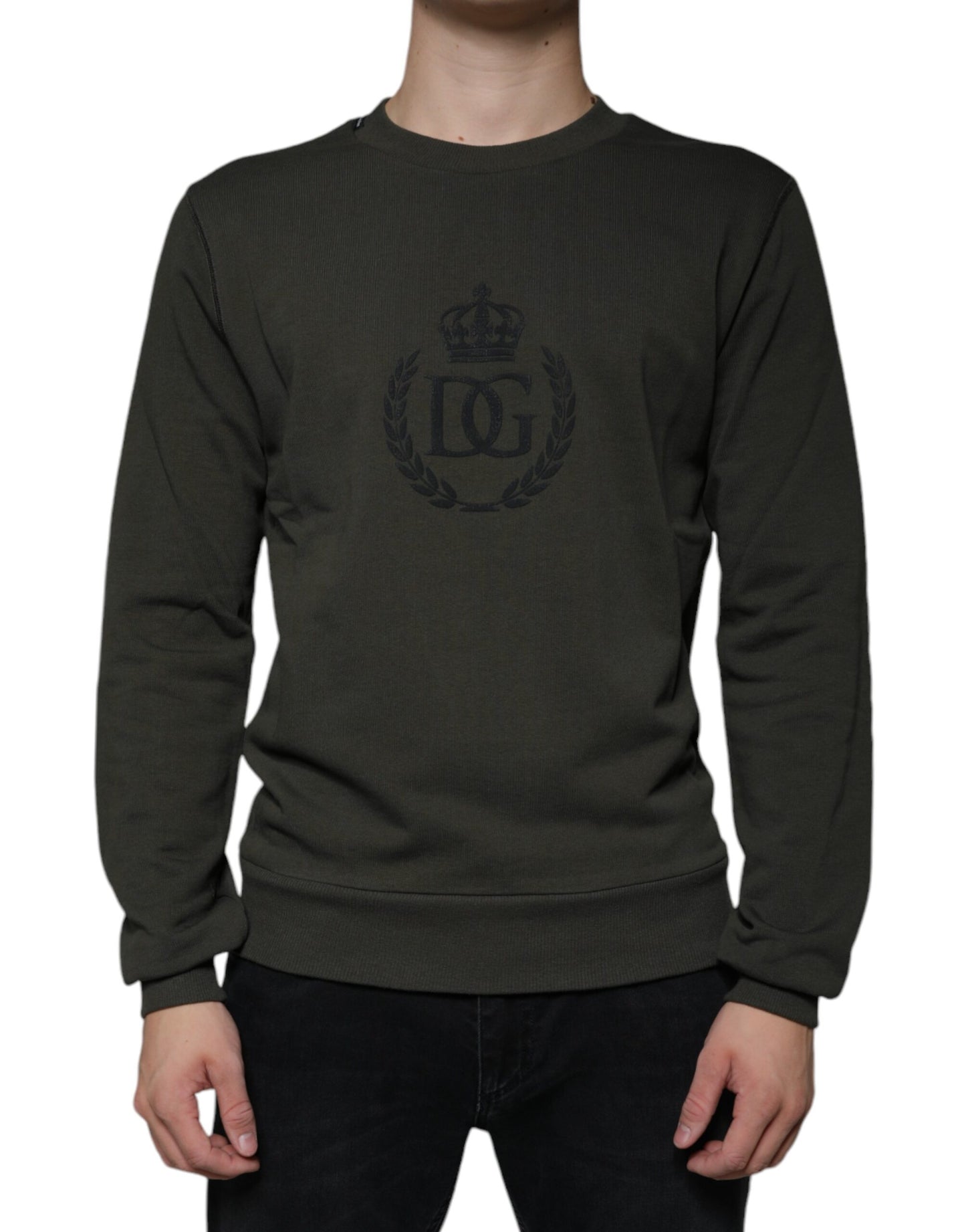 - Army Green DG Crown Crew Neck Pullover Sweater