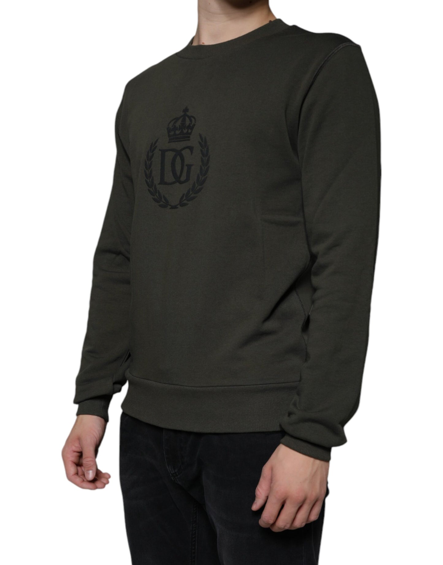 - Army Green DG Crown Crew Neck Pullover Sweater