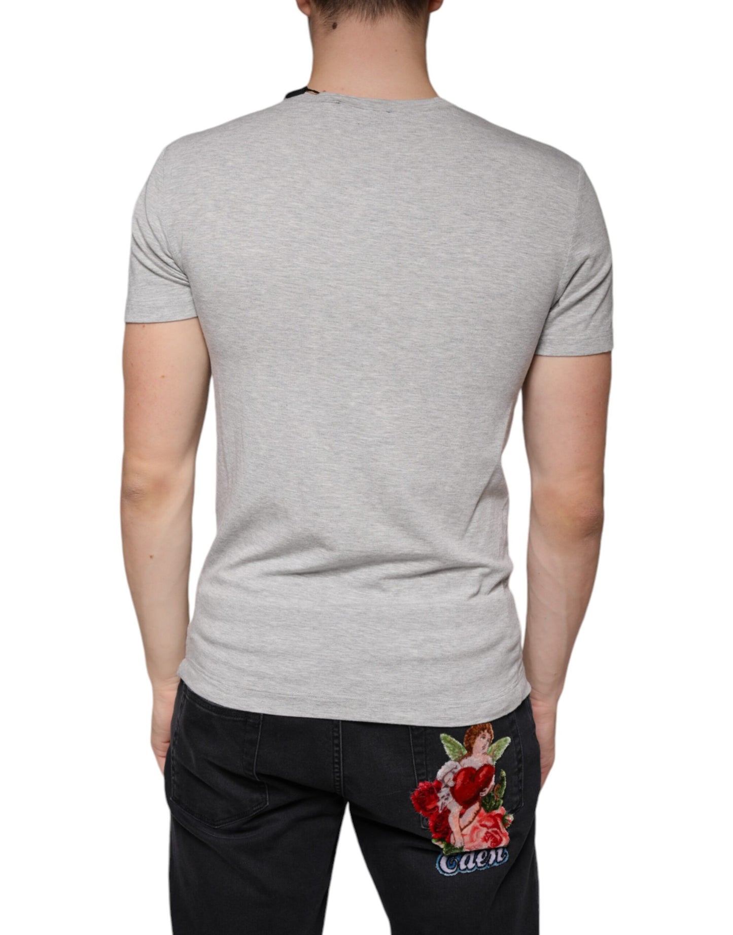 - Gray Logo Print Crewneck Short Sleeve T-shirt