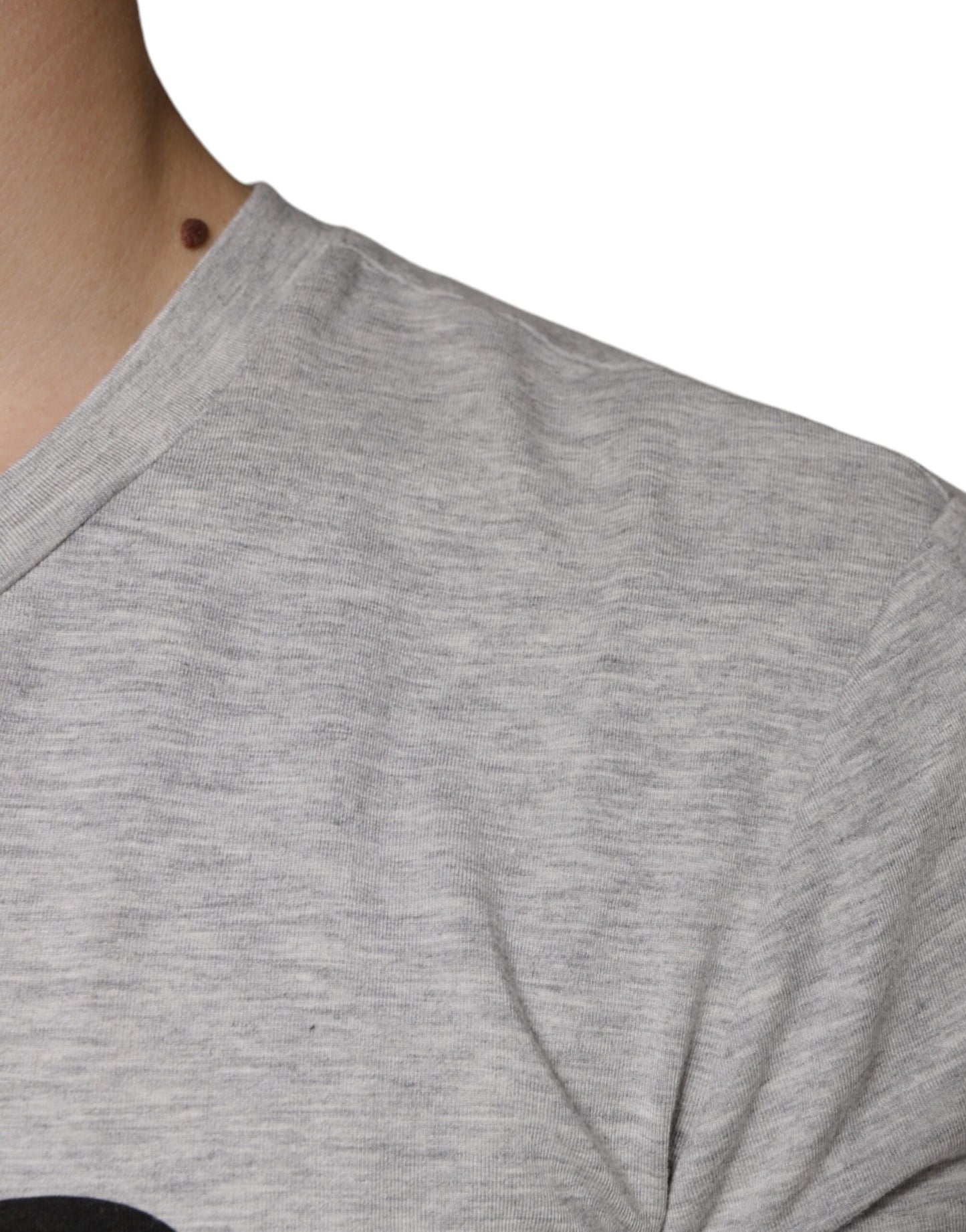 - Gray Logo Print Crewneck Short Sleeve T-shirt