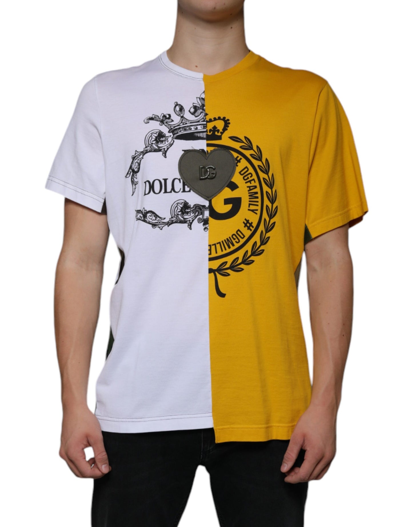 - White Yellow Logo Print Short Sleeve T-shirt