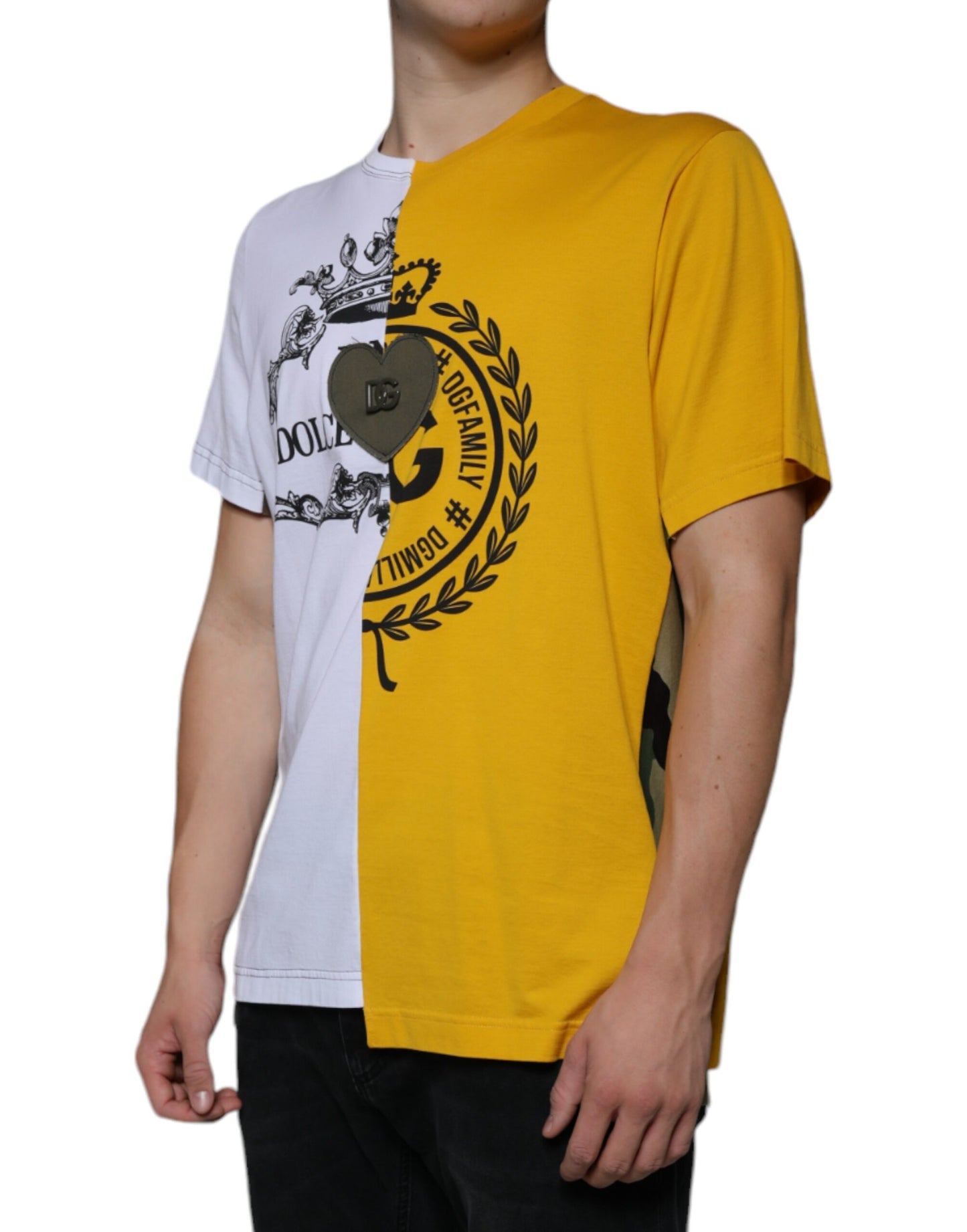 - White Yellow Logo Print Short Sleeve T-shirt