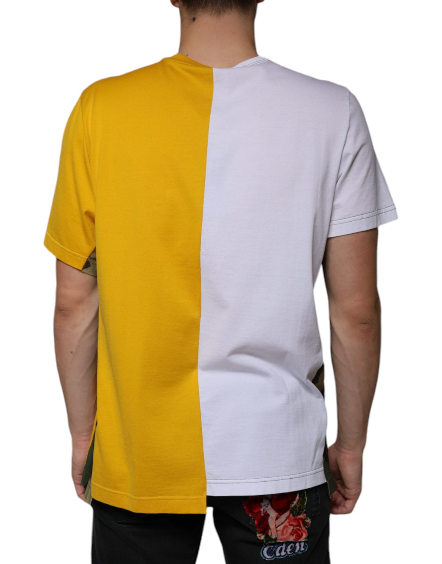 - White Yellow Logo Print Short Sleeve T-shirt