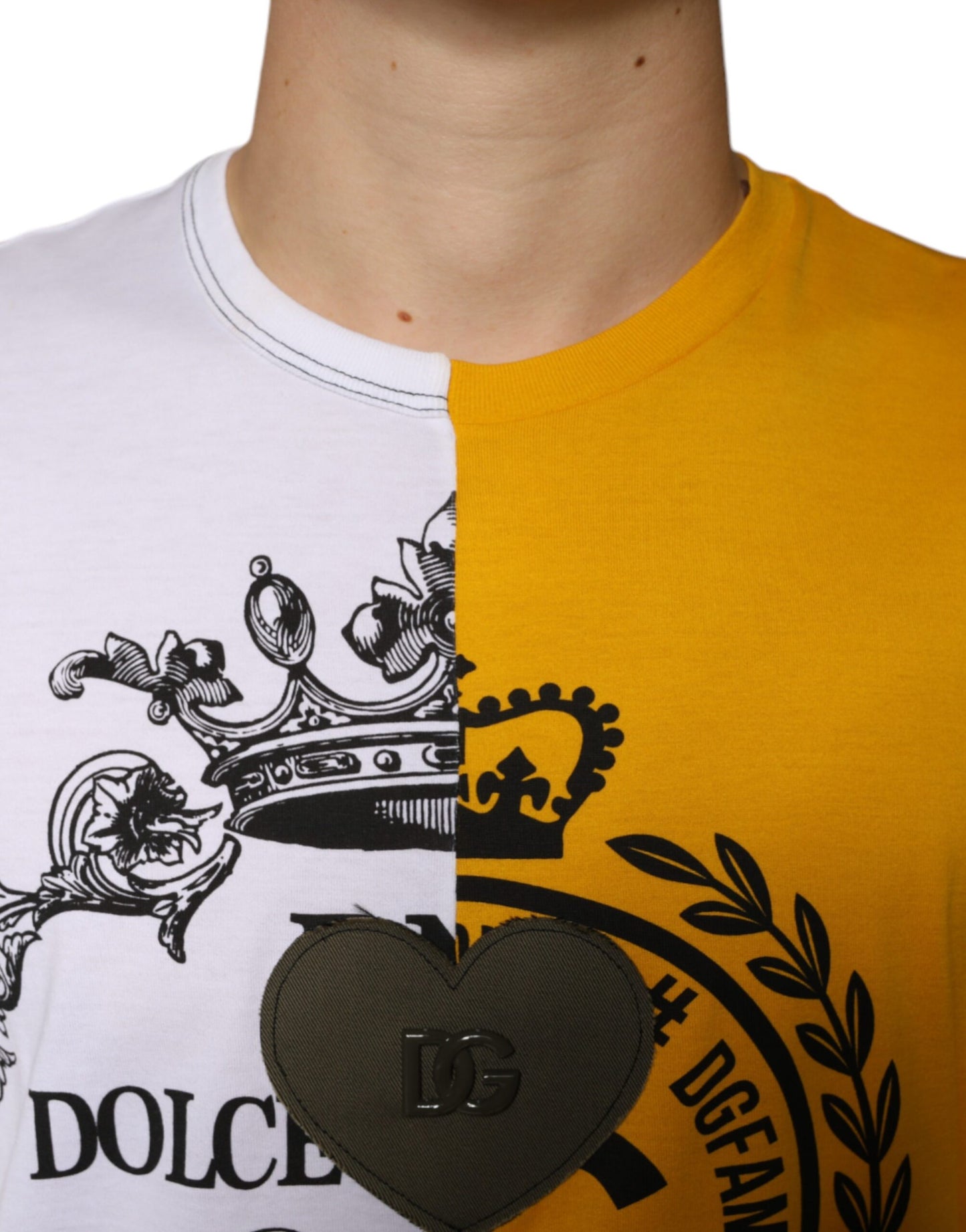 - White Yellow Logo Print Short Sleeve T-shirt