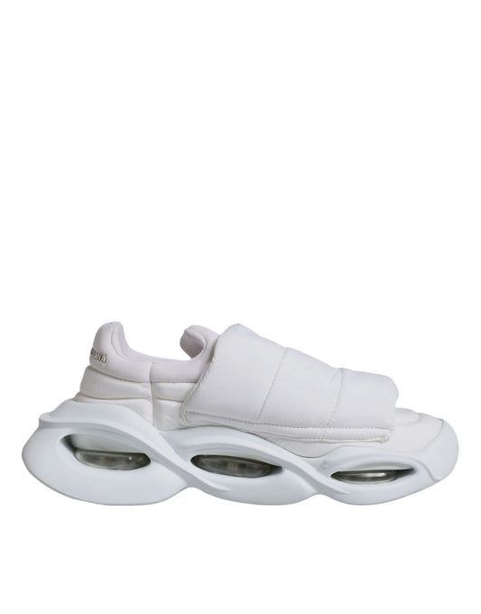 - White Padded Fabric Low Top Sneakers Shoes