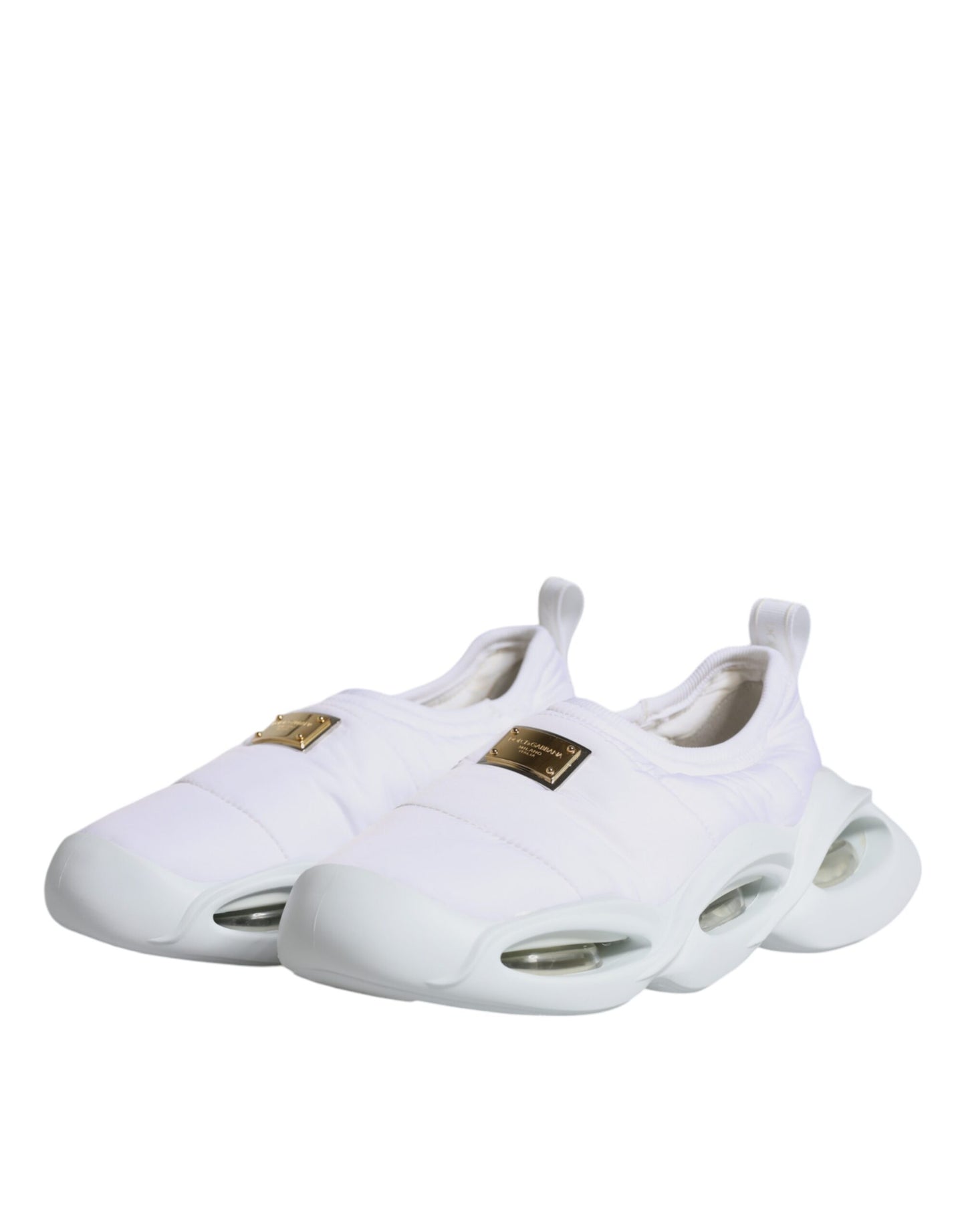 - White Padded Fabric Low Top Sneakers Shoes