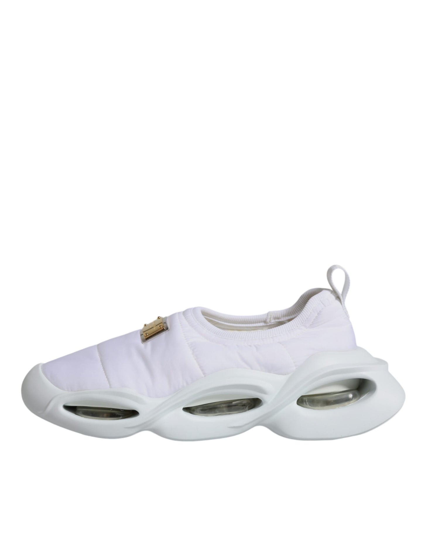 - White Padded Fabric Low Top Sneakers Shoes