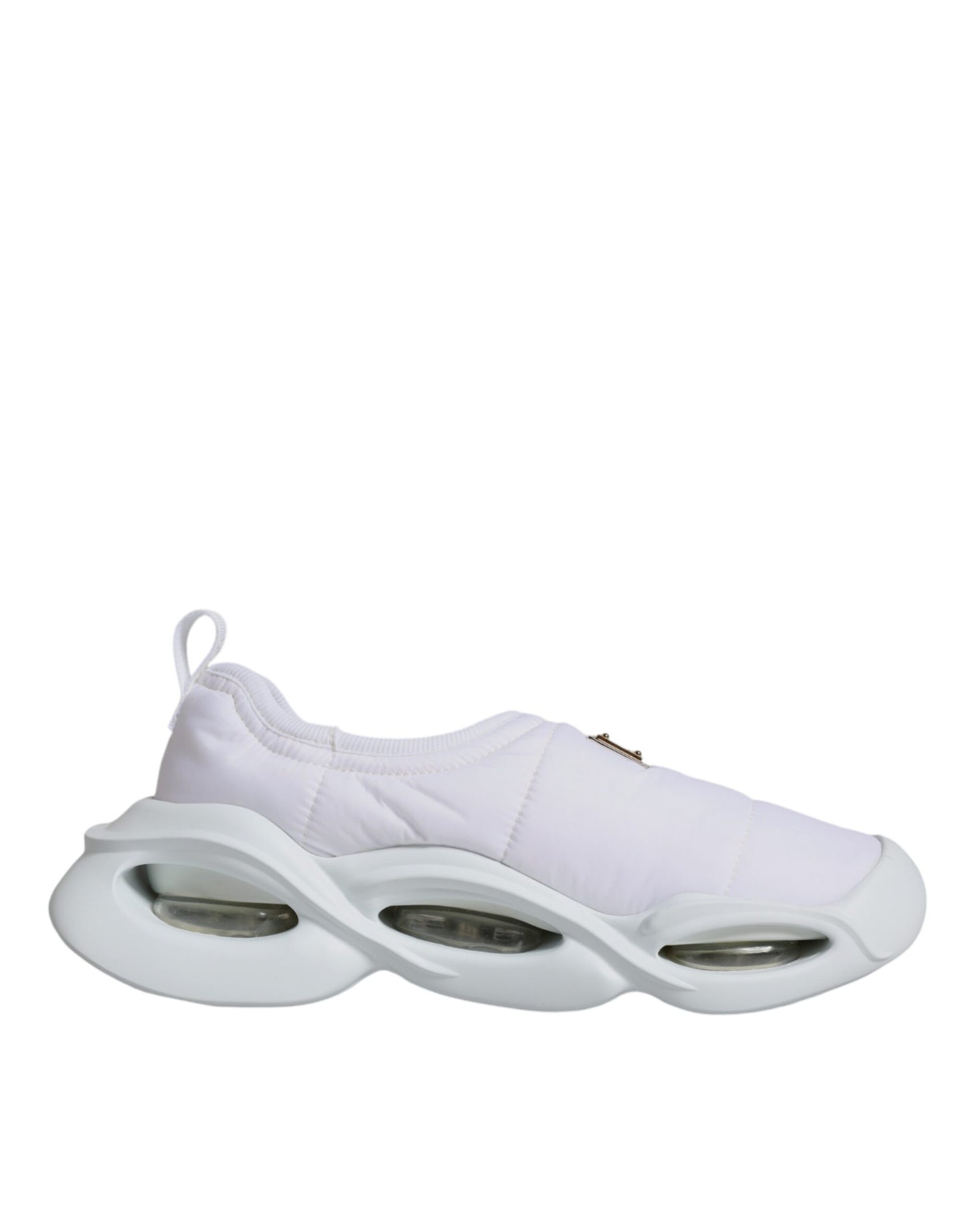 - White Padded Fabric Low Top Sneakers Shoes