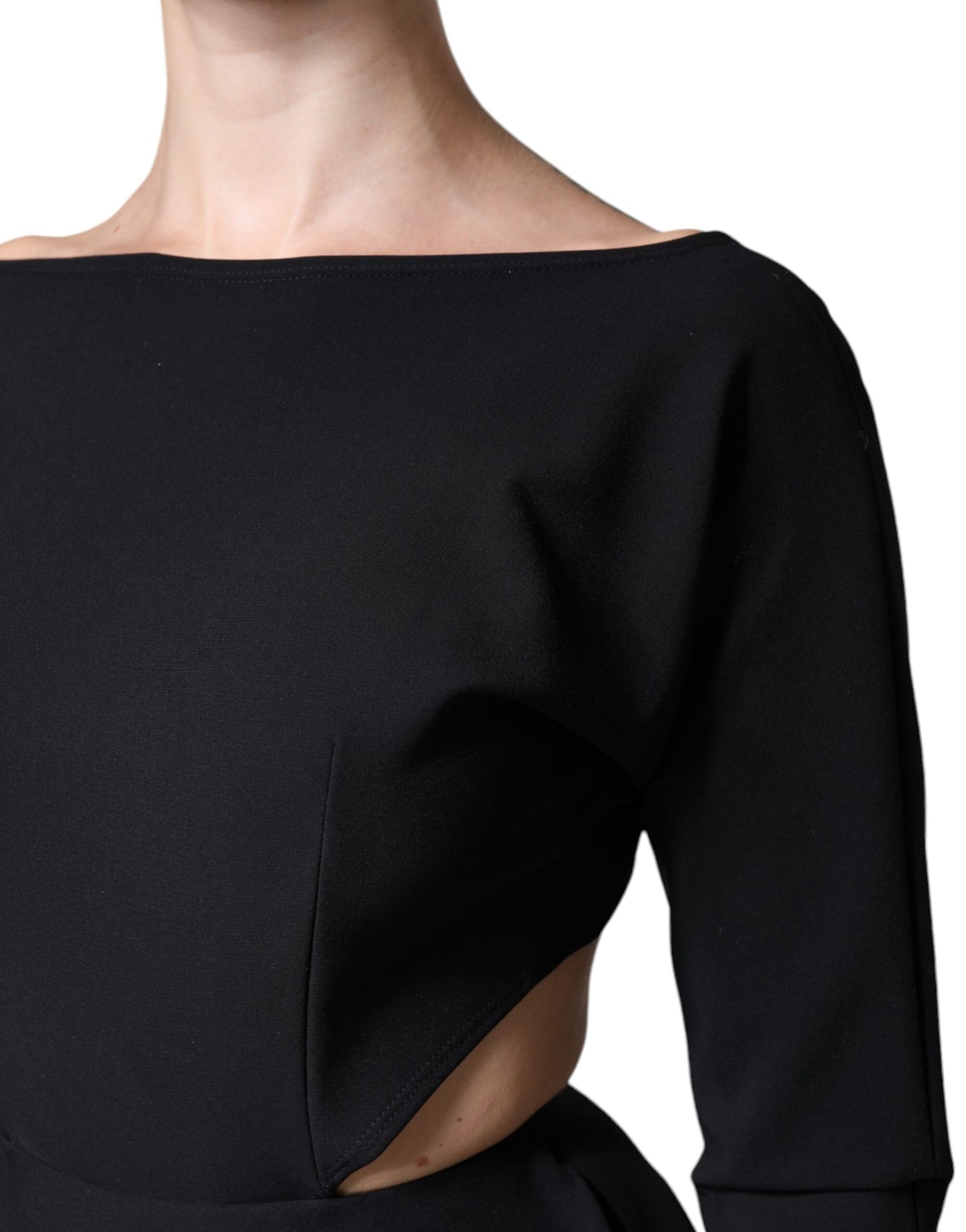 - Black Viscose Cut Out A-line Long Sleeves Mini Dress