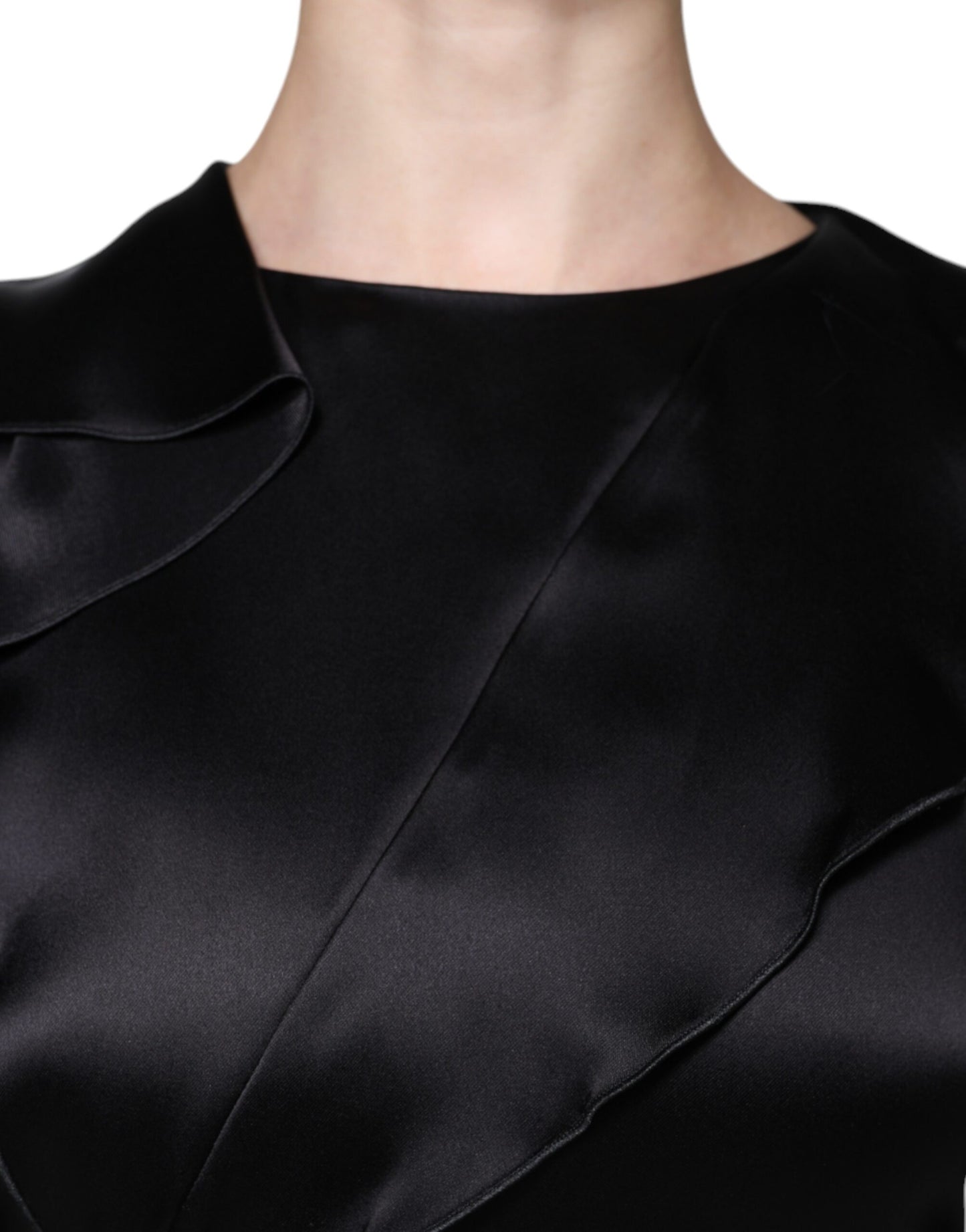 - Black Satin Long Sleeves Wrap Sheath Mini Dress