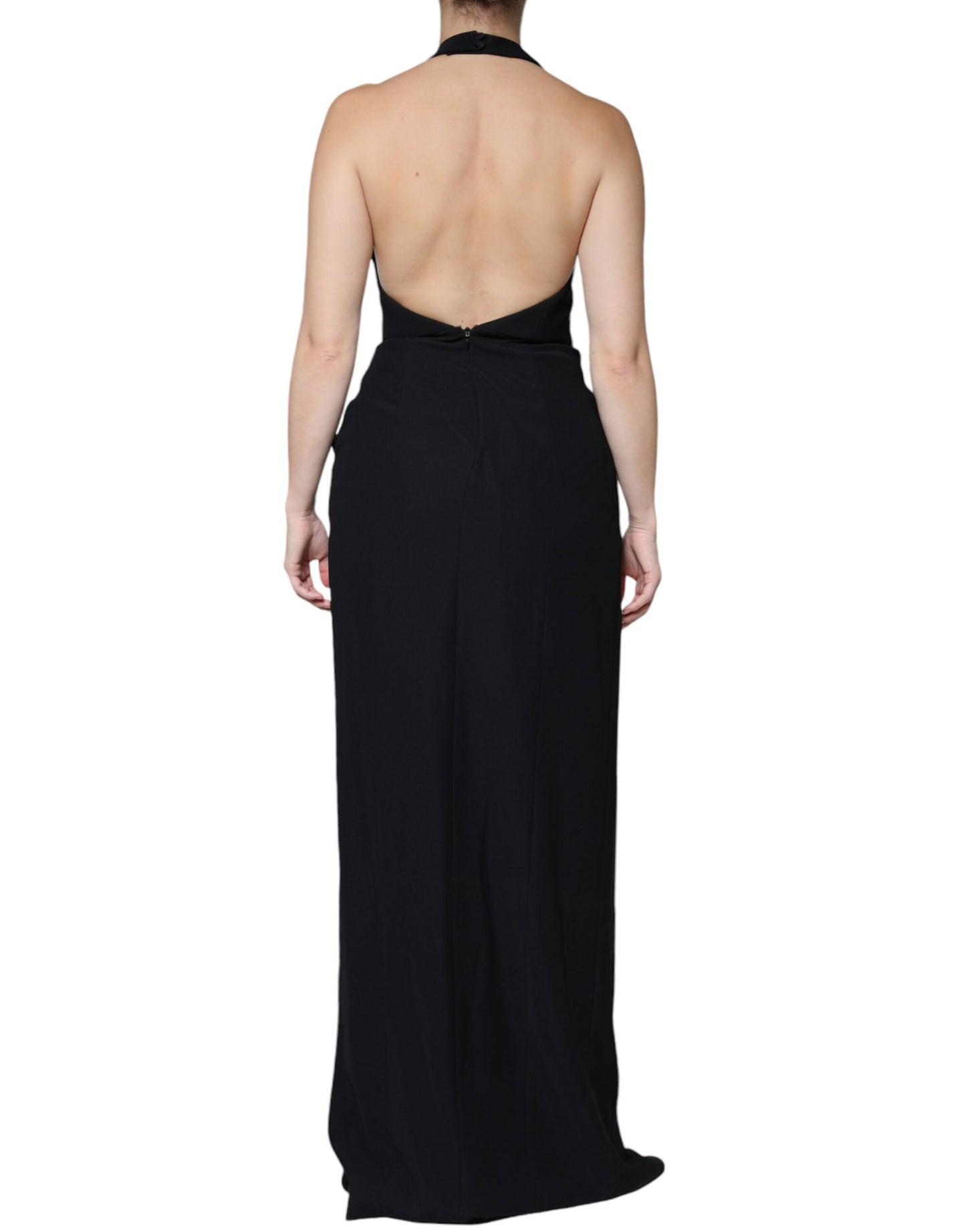- Black Sleeveless Halter Sheath Long Gown Dress