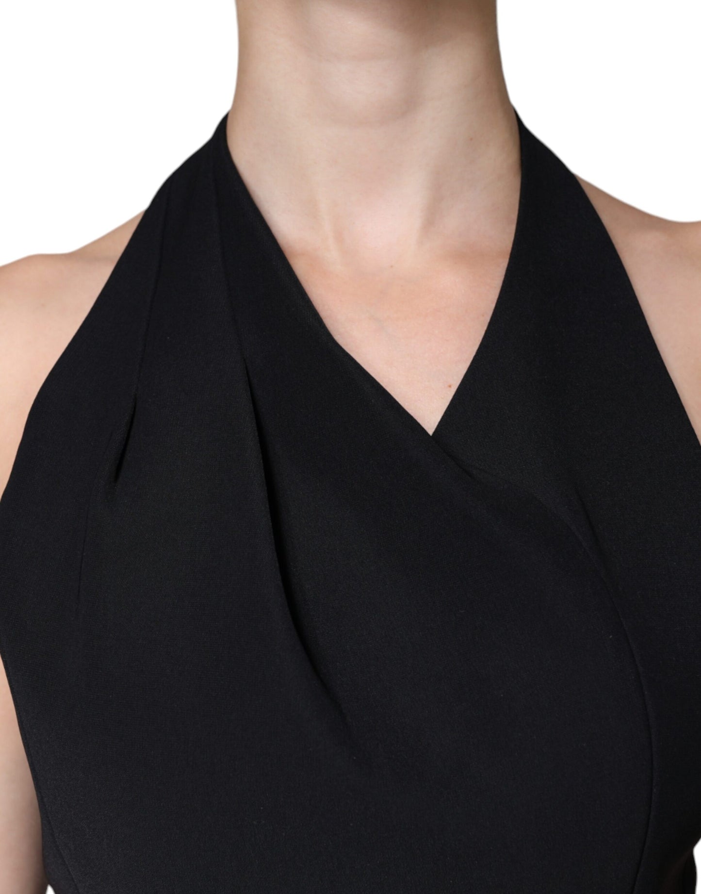 - Black Sleeveless Halter Sheath Long Gown Dress
