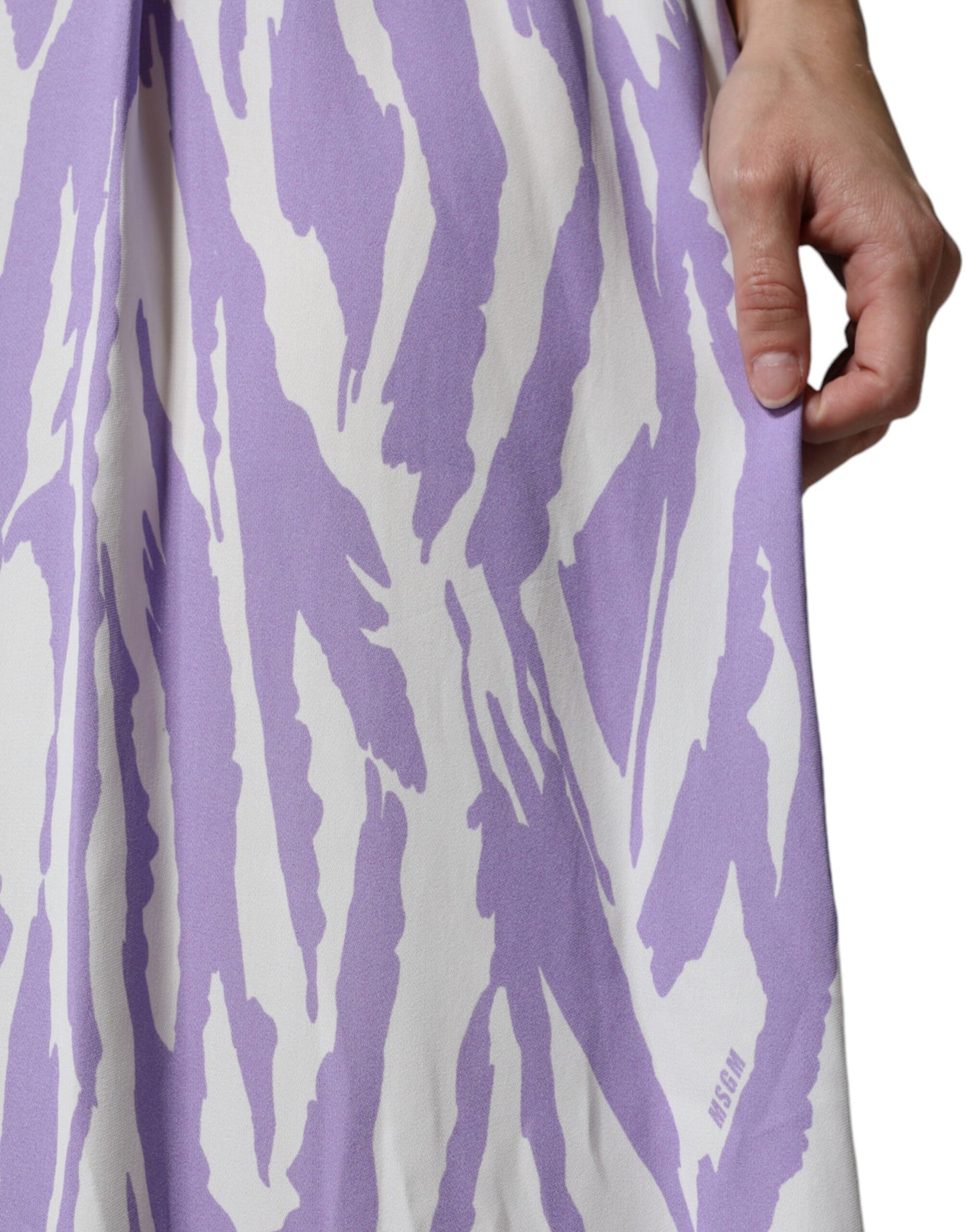 - White Purple Patterned Viscose Short Sleeves Maxi Dress