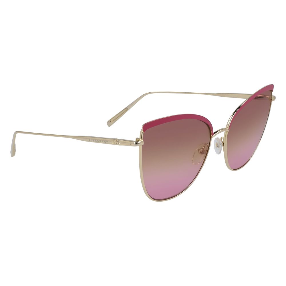 Longchamp Gold Metal Sunglasses – Oversized Frames with Pink Gradient Lenses, 60mm
