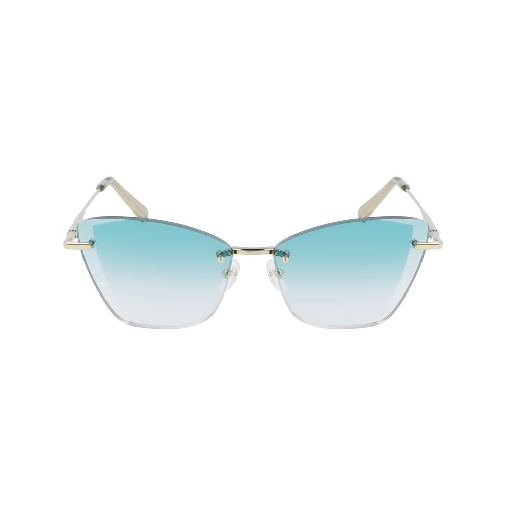 Longchamp Gold Metal Sunglasses – Chic Oversized Frames with Gradient Blue Lenses