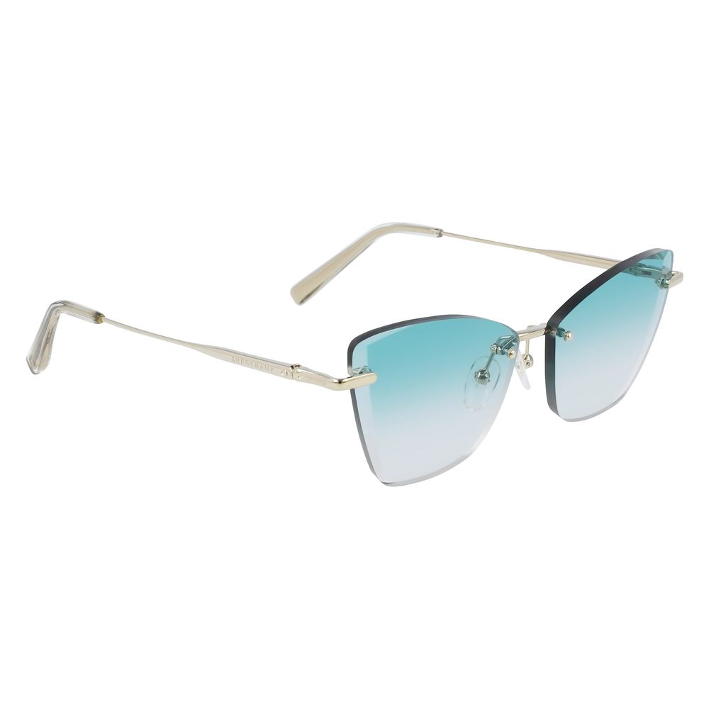 Longchamp Gold Metal Sunglasses – Chic Oversized Frames with Gradient Blue Lenses