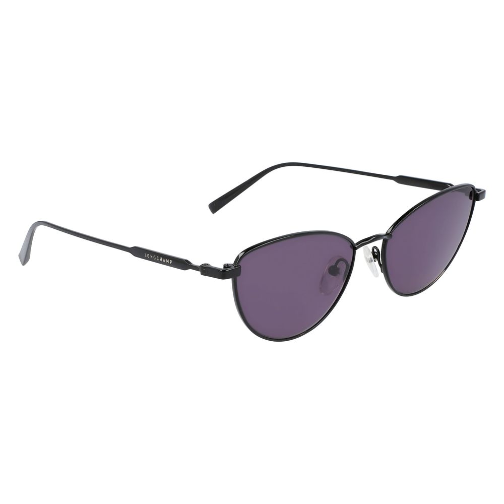 Longchamp Black Metal Sunglasses – Stylish Oversized Frames with Purple Lenses