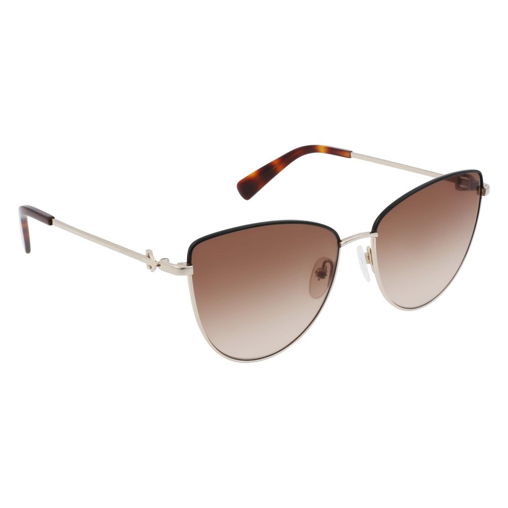 Longchamp Gold Metal Sunglasses – Elegant Oversized Style with Gradient Brown Lenses, 58mm