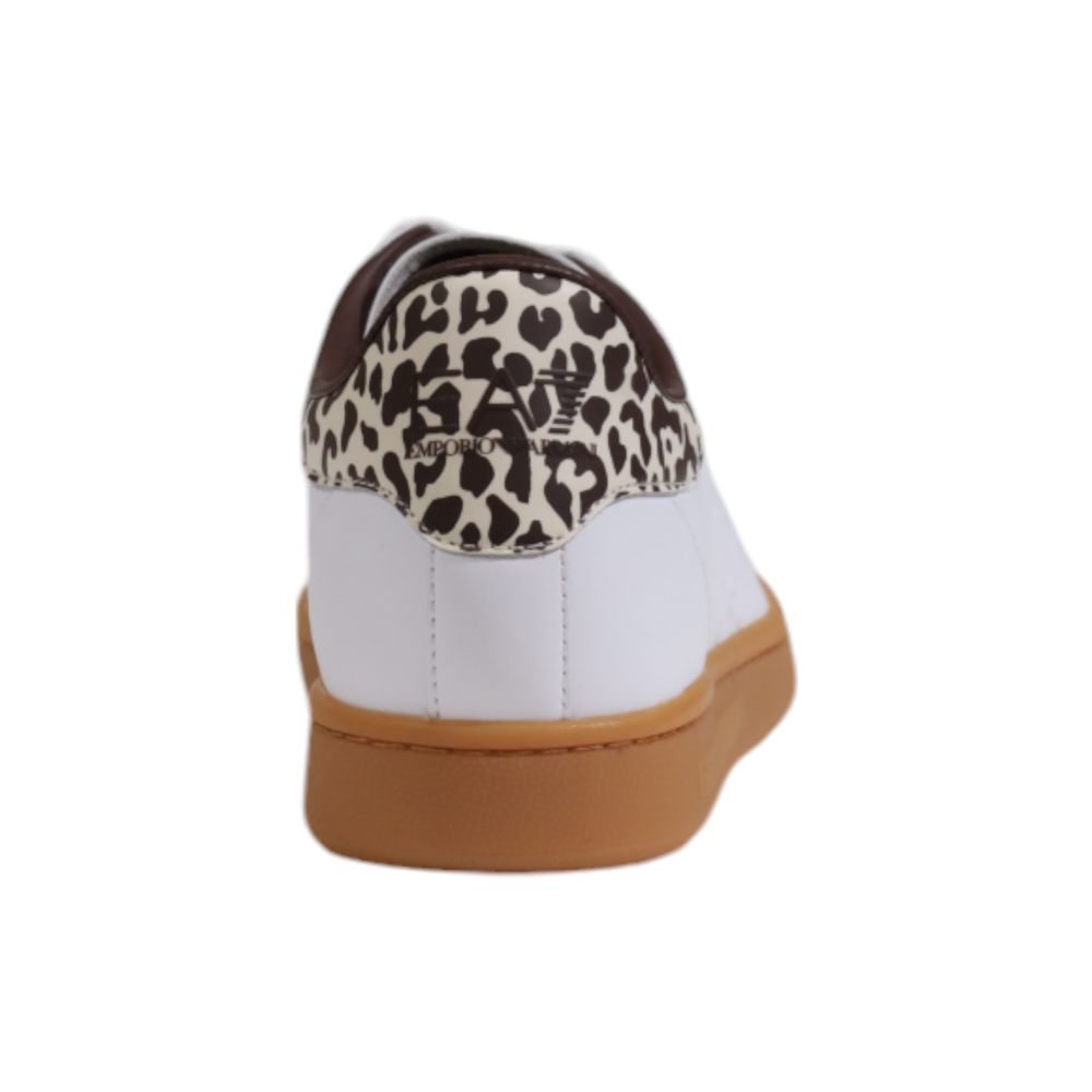 Beige Leather Sneaker with Leopard Detail