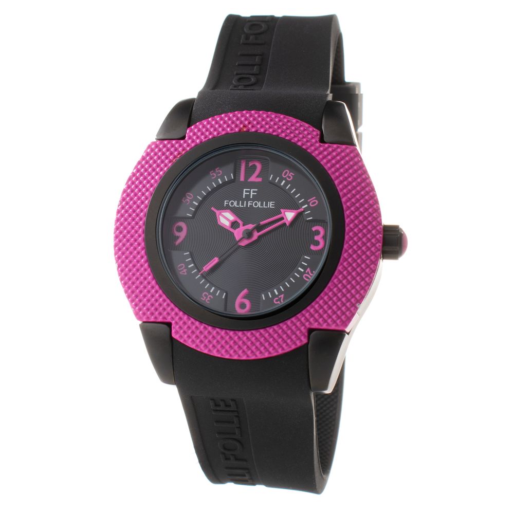 Folli Follie Women’s Watch, Analog Dial, Black Silicone Strap