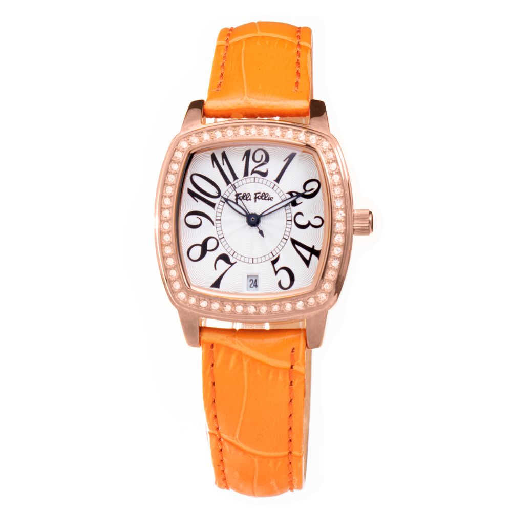Folli Follie Women’s Watch, White Dial, Orange Leather Strap