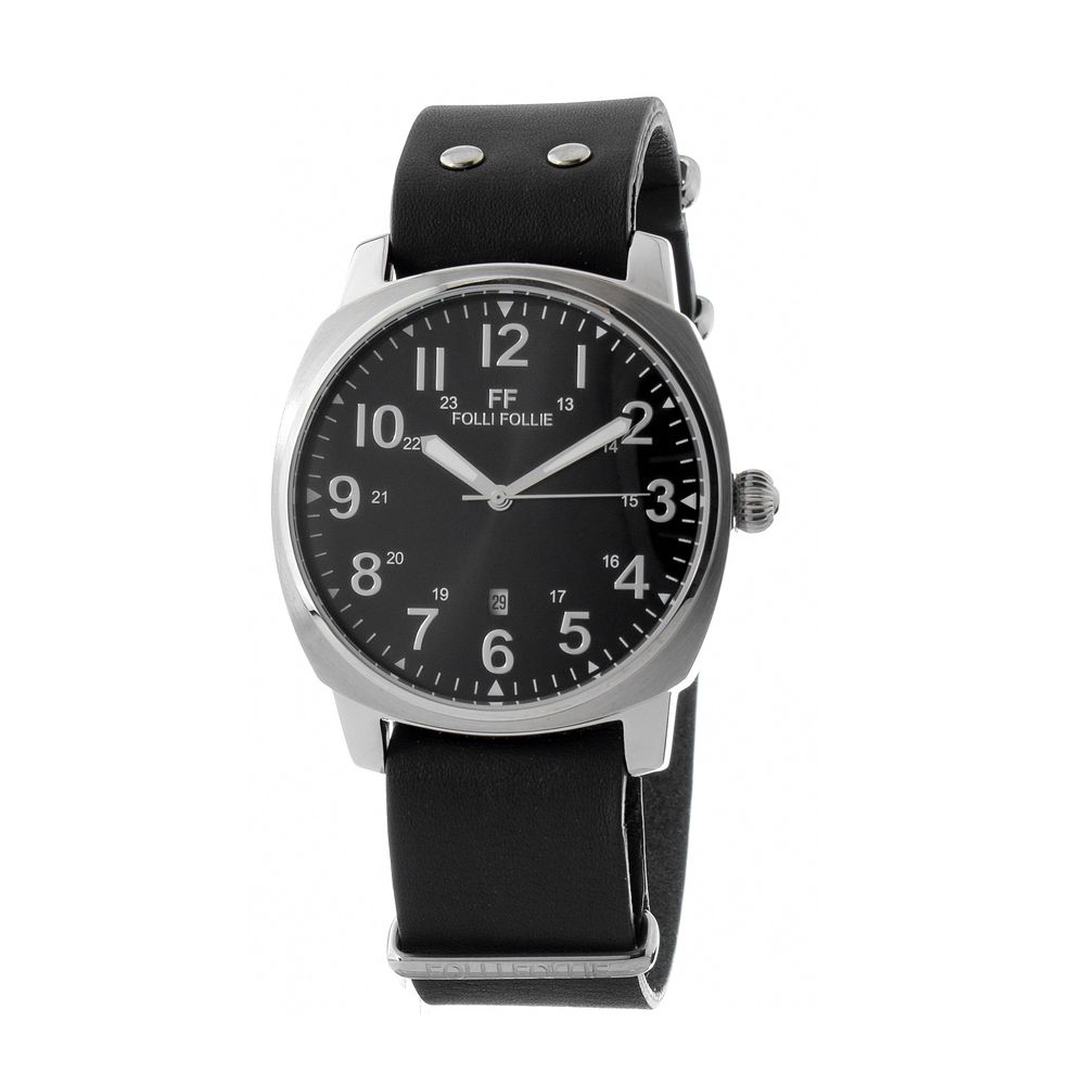 Folli Follie Women’s Watch, Analog Dial, Black Leather Strap