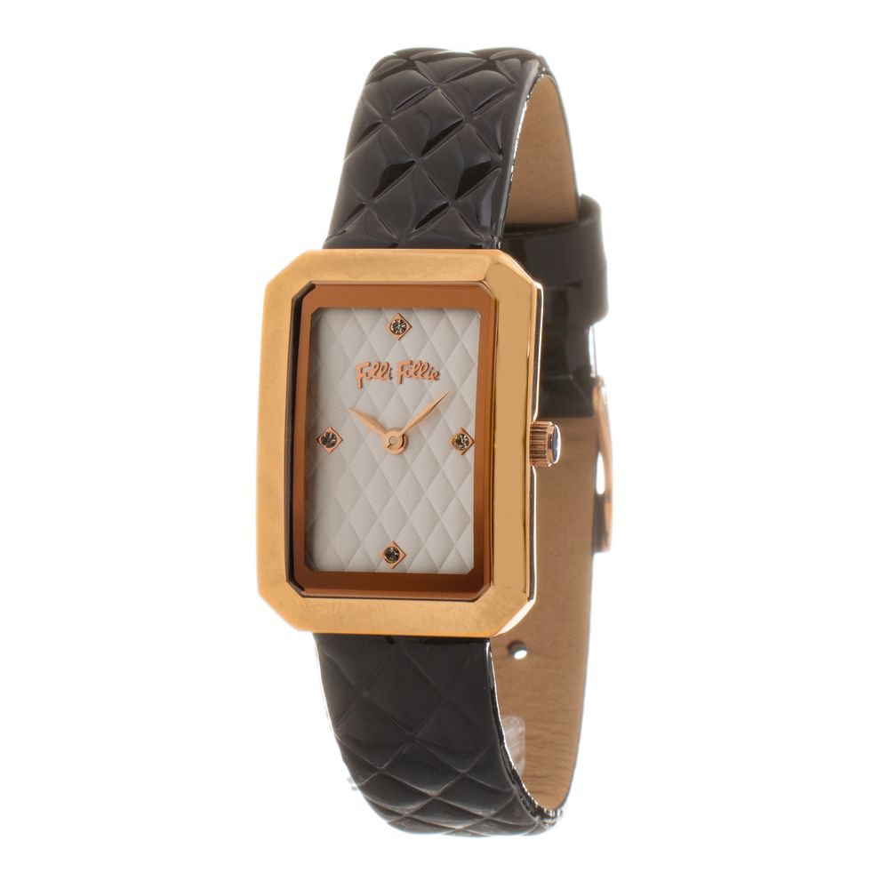 Folli Follie Women’s Watch, White Dial, Black Leather Strap