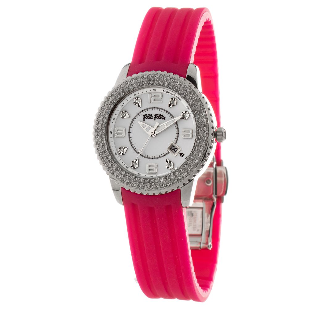 Folli Follie Women’s Watch, White Dial, Pink Plastic Bracelet