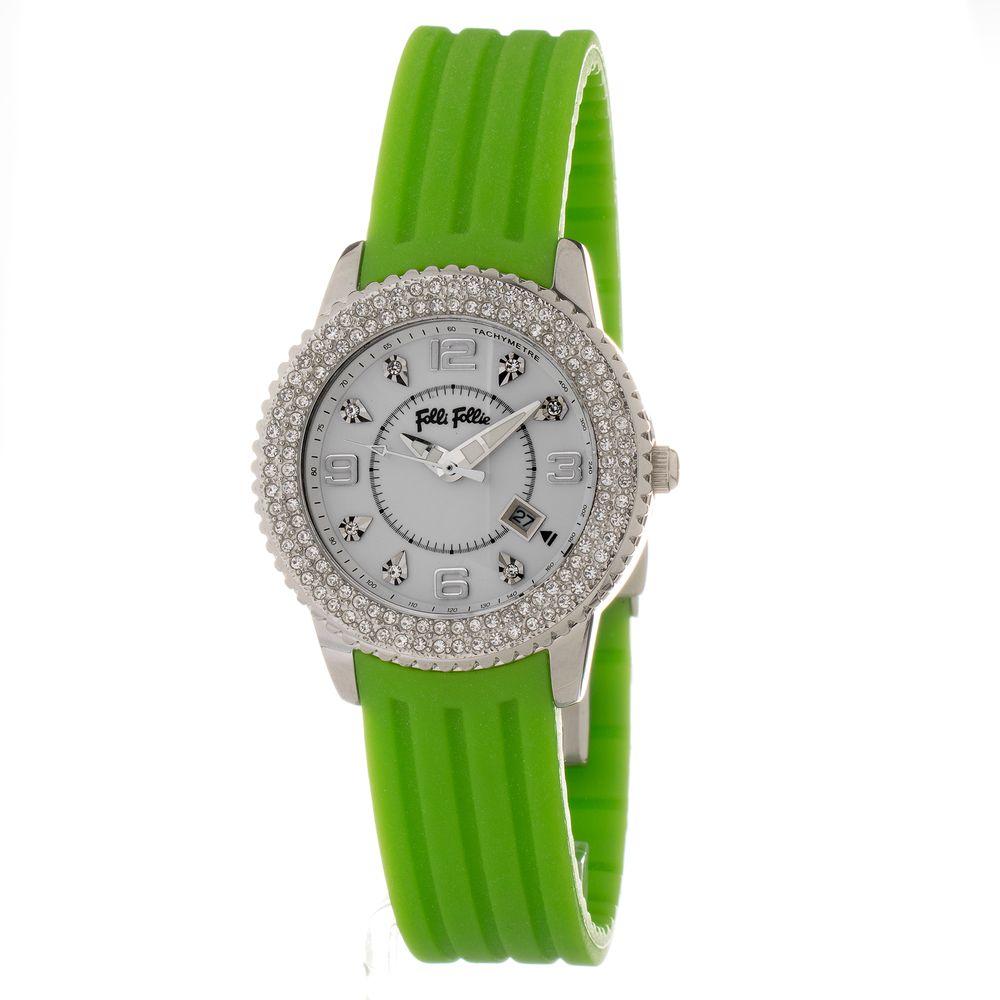 Folli Follie Women’s Watch, White Dial, Green Silicone Strap