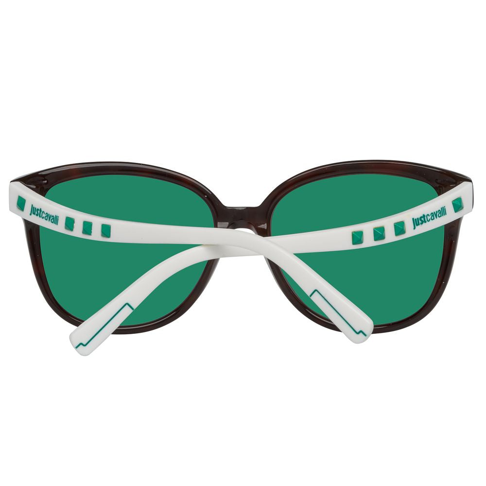 Just Cavalli Women’s Sunglasses – Brown Butterfly Frame, Green Mirrored Lenses