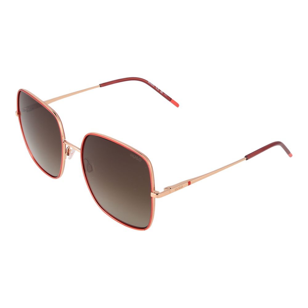 Hugo Boss Red Women’s Square Sunglasses – Bold Metal Frame with Brown Gradient Lenses, 58mm