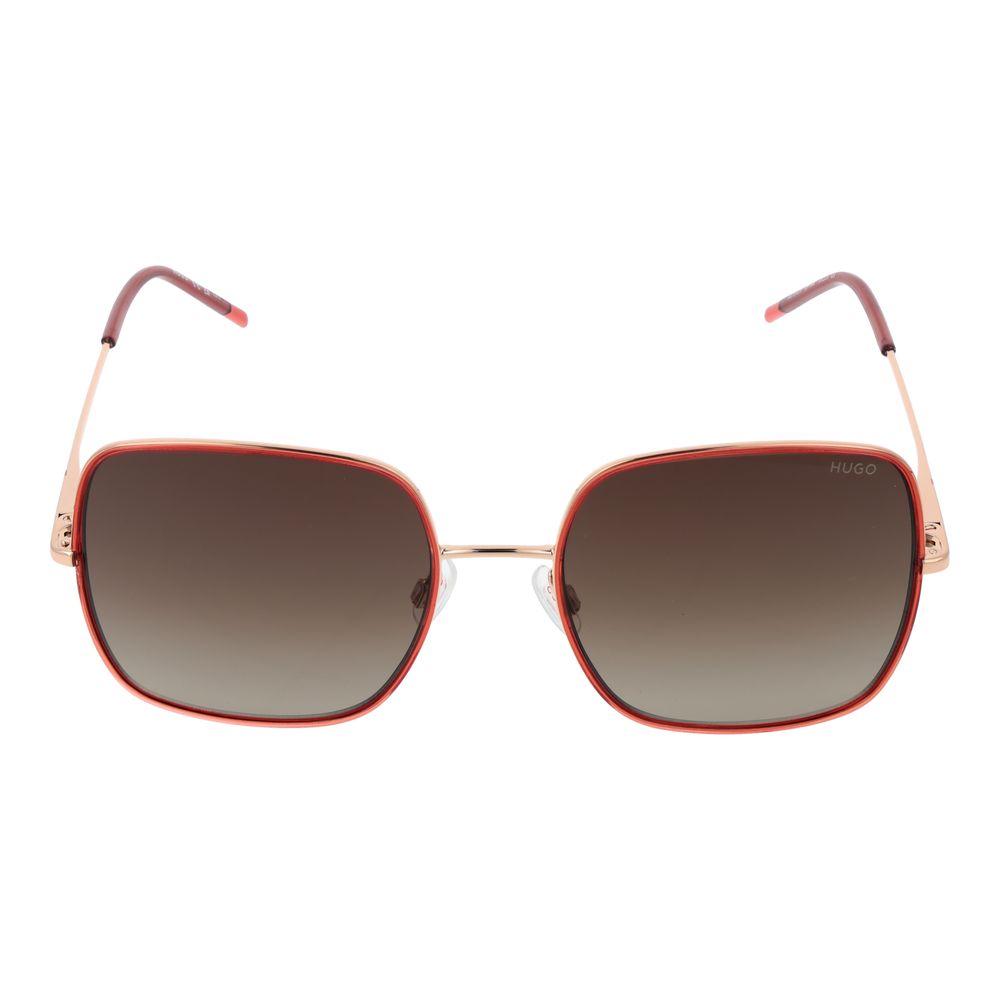 Hugo Boss Red Women’s Square Sunglasses – Bold Metal Frame with Brown Gradient Lenses, 58mm